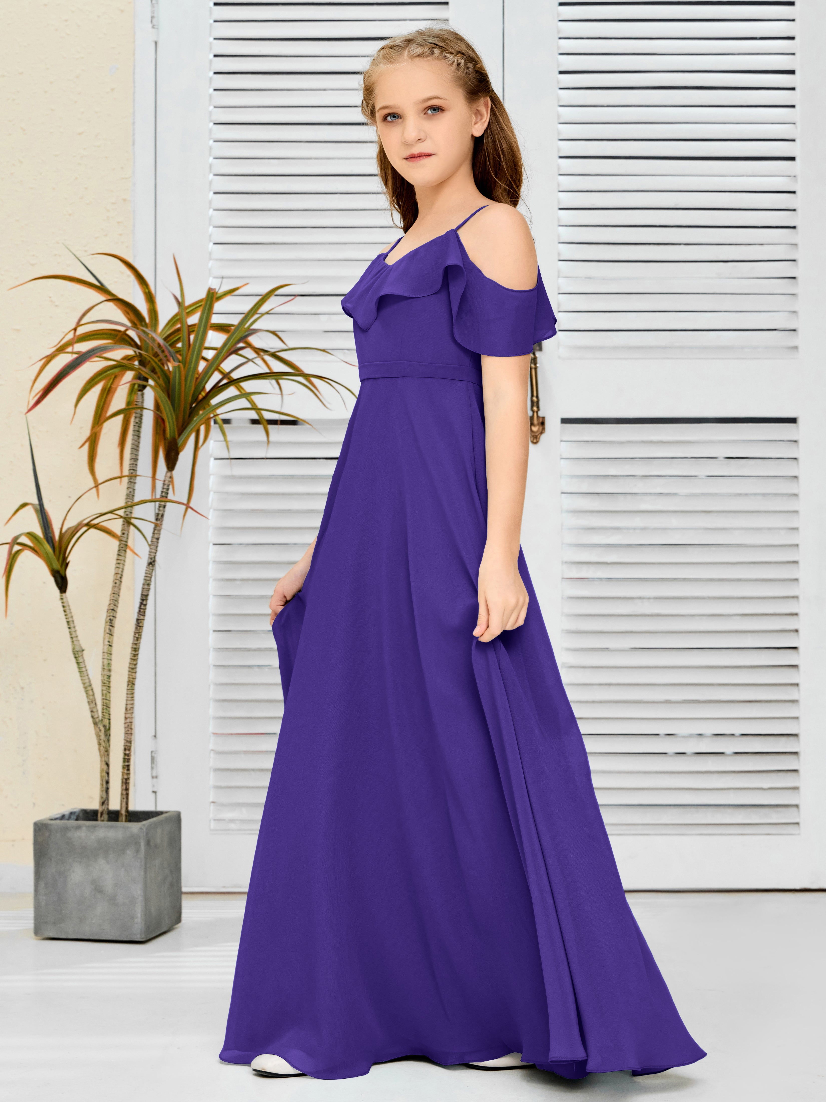 Spaghetti Straps V-Back Chiffon Junior Bridesmaid Dress