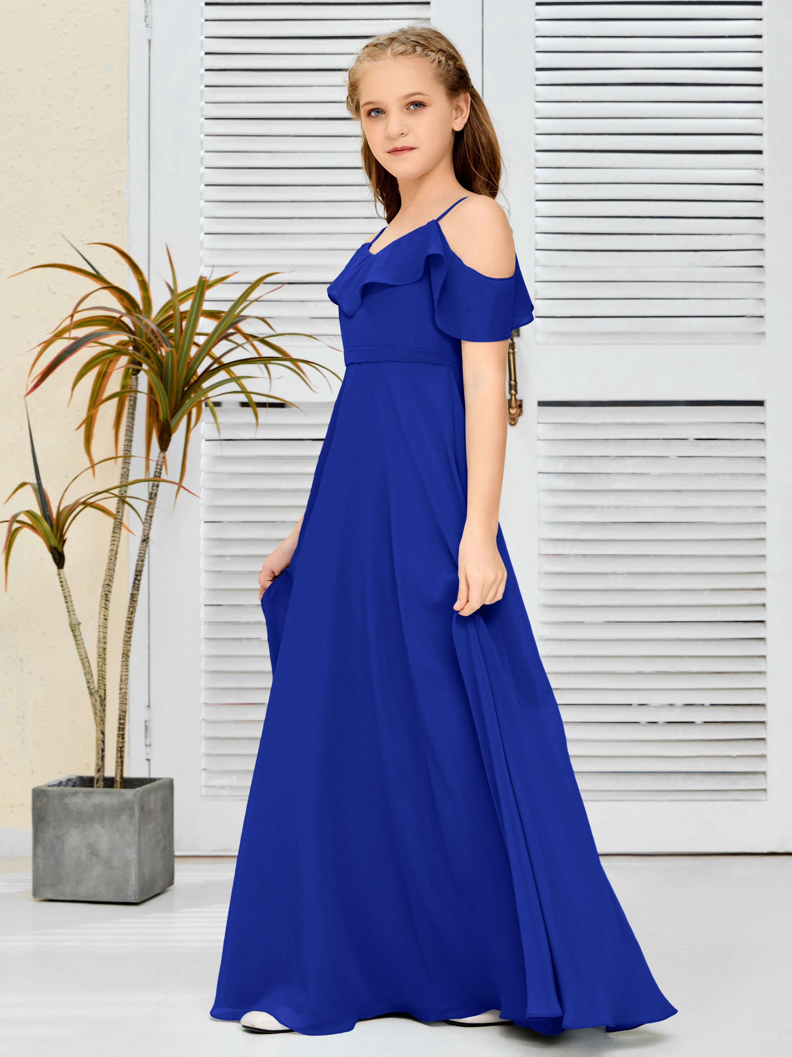 Spaghetti Straps V-Back Chiffon Junior Bridesmaid Dress