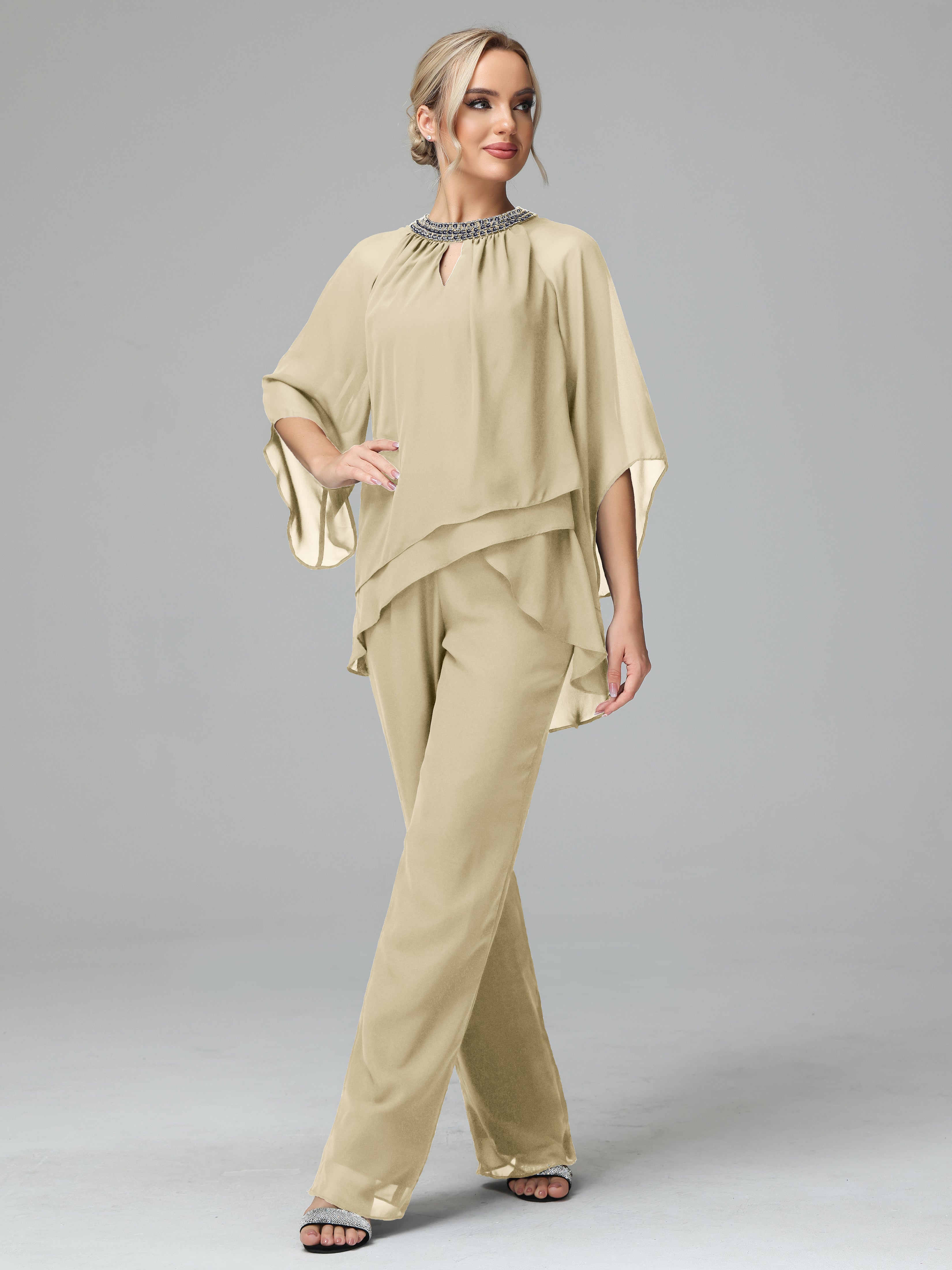 Special Chiffon Mother Of The Bride Dress Pants Suits With Beading