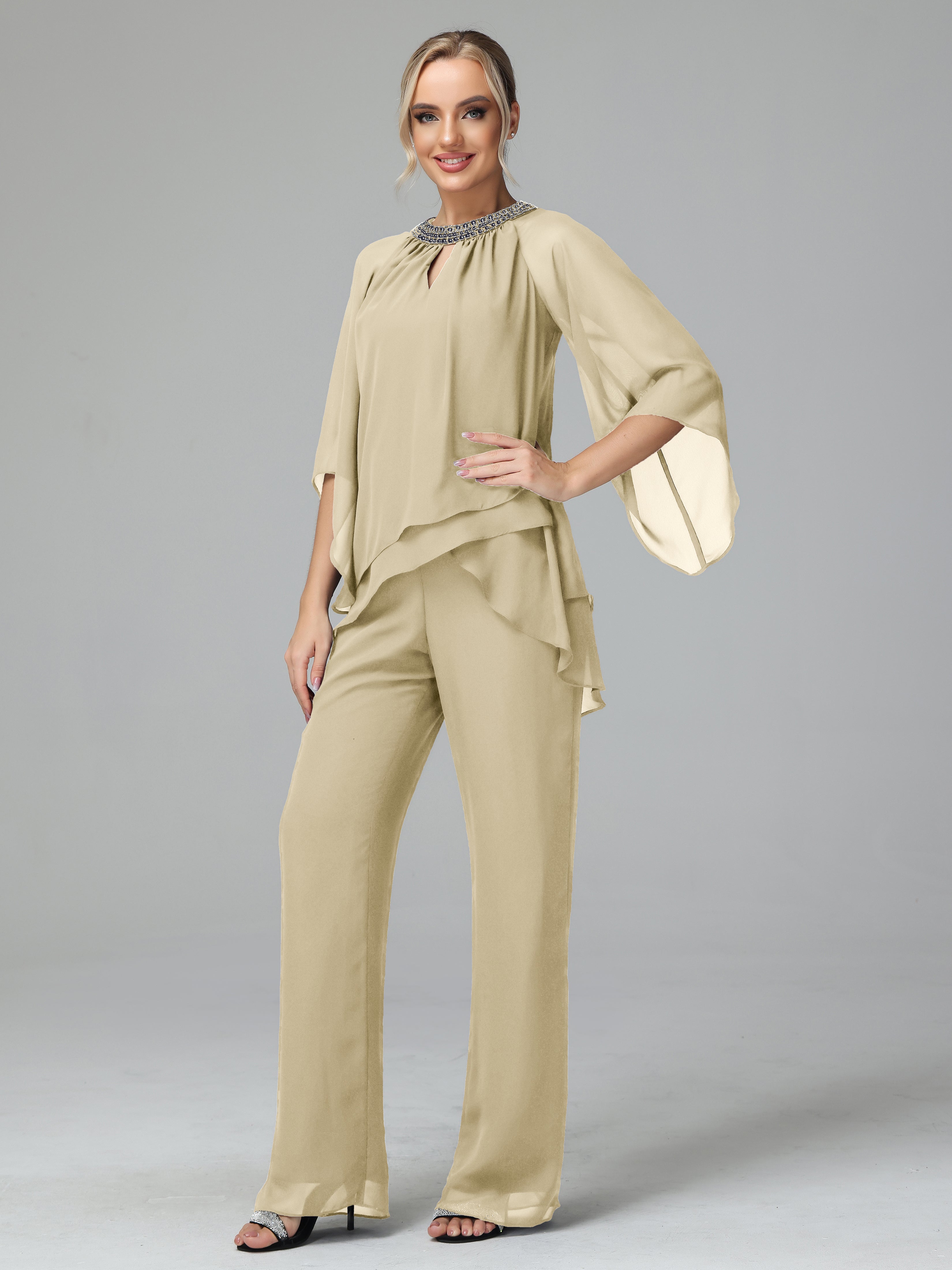 Special Chiffon Mother Of The Bride Dress Pants Suits With Beading