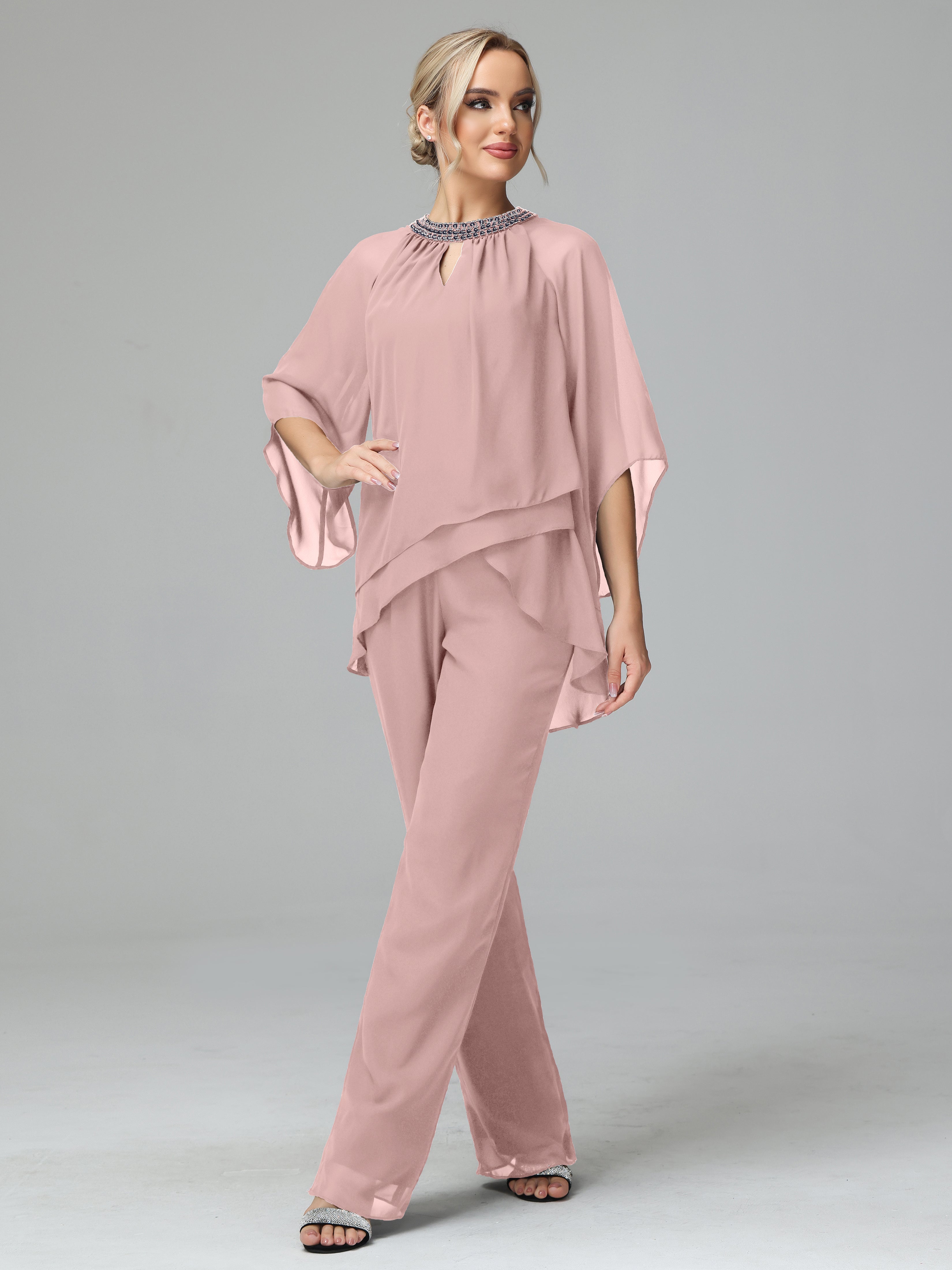 Special Chiffon Mother Of The Bride Dress Pants Suits With Beading