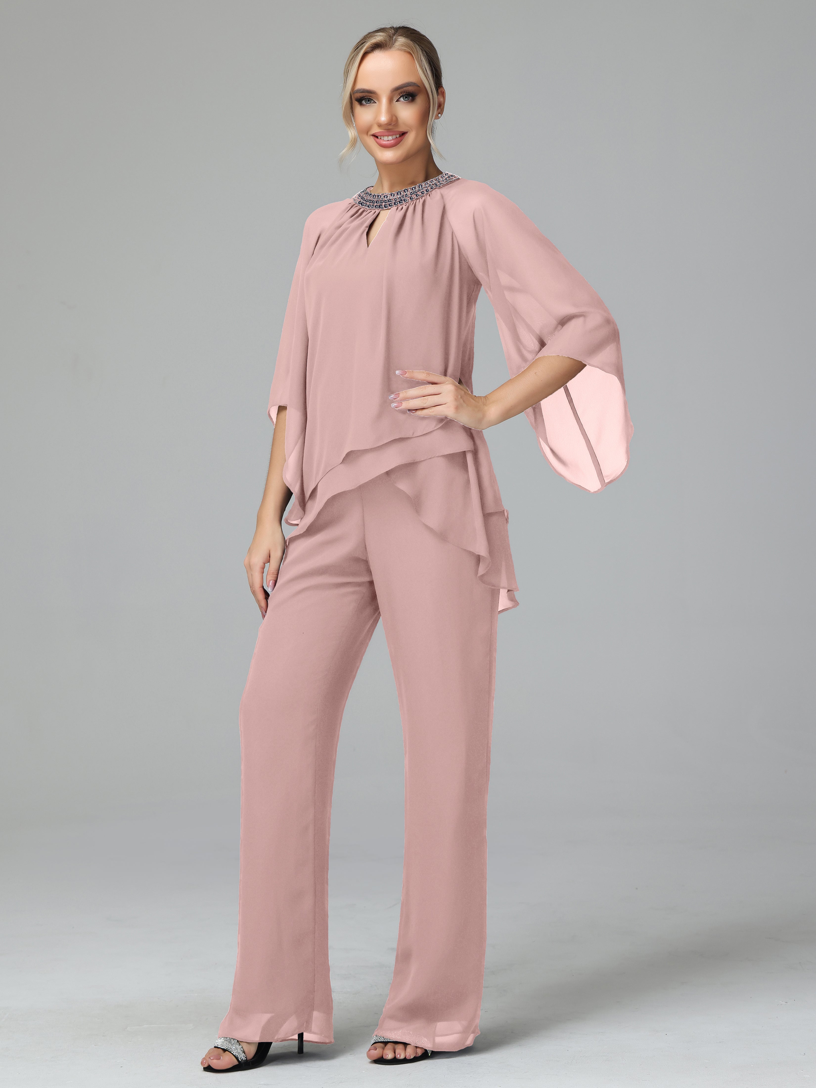 Special Chiffon Mother Of The Bride Dress Pants Suits With Beading