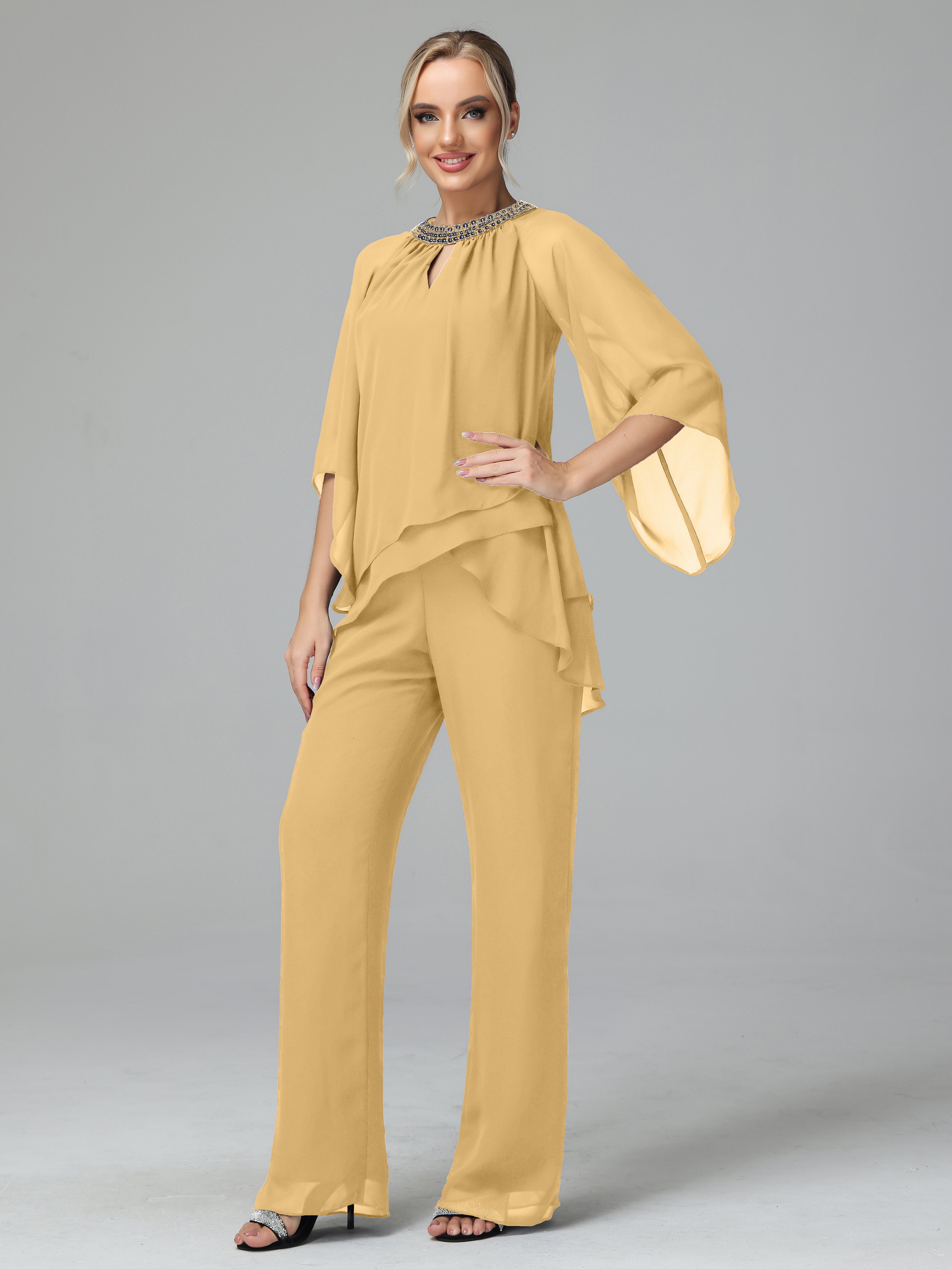 Special Chiffon Mother Of The Bride Dress Pants Suits With Beading