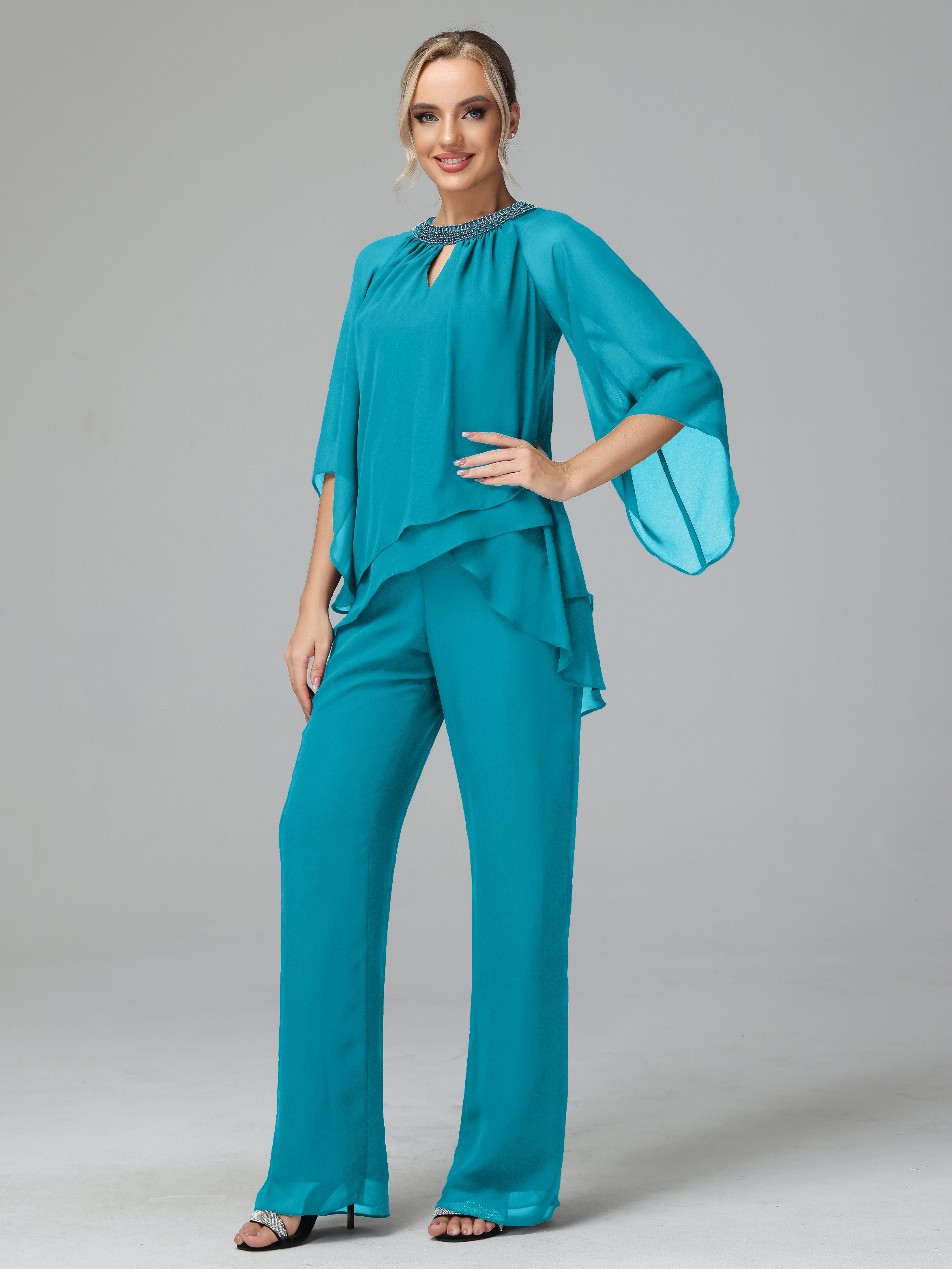 Special Chiffon Mother Of The Bride Dress Pants Suits With Beading