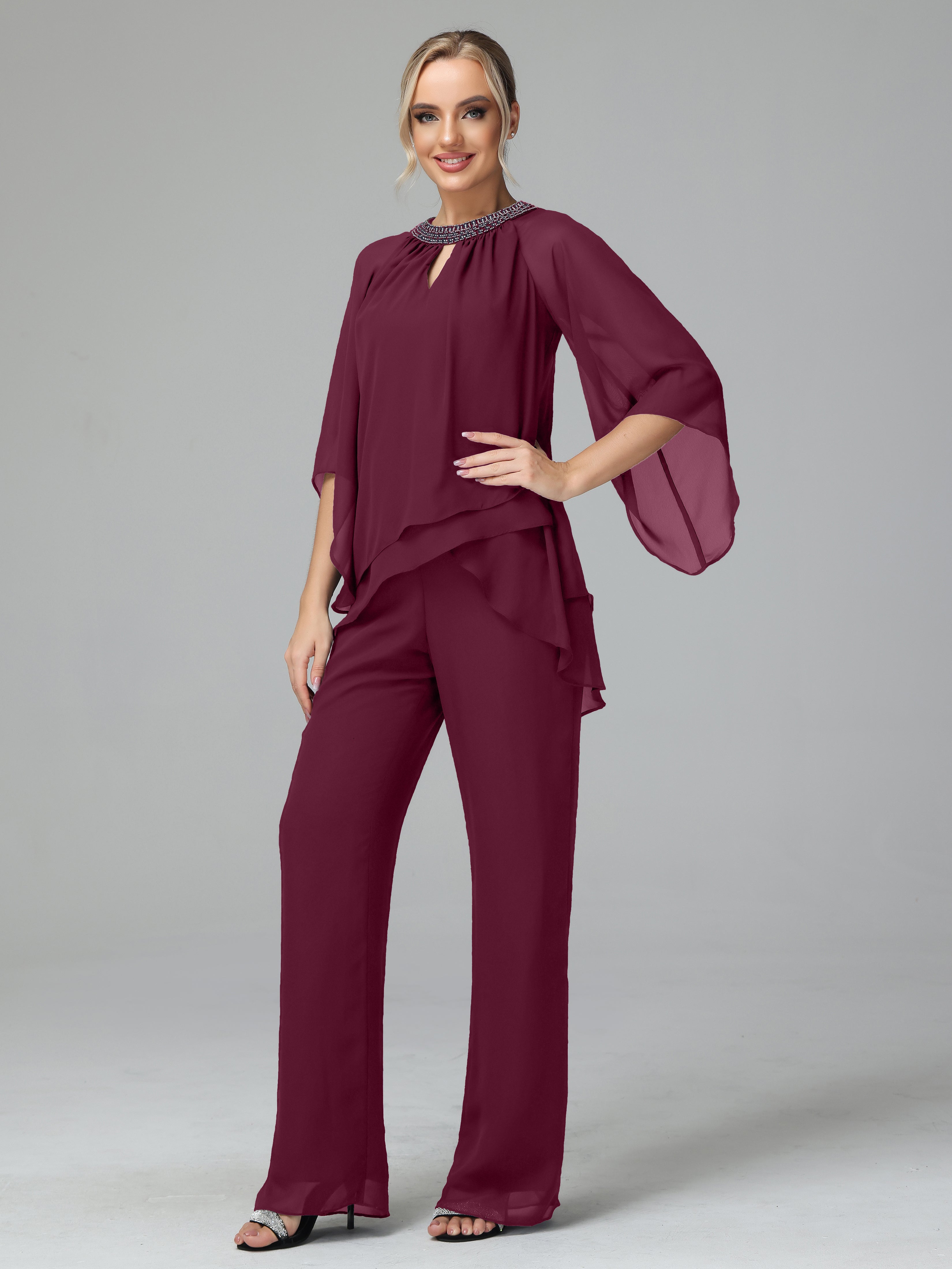 Special Chiffon Mother Of The Bride Dress Pants Suits With Beading