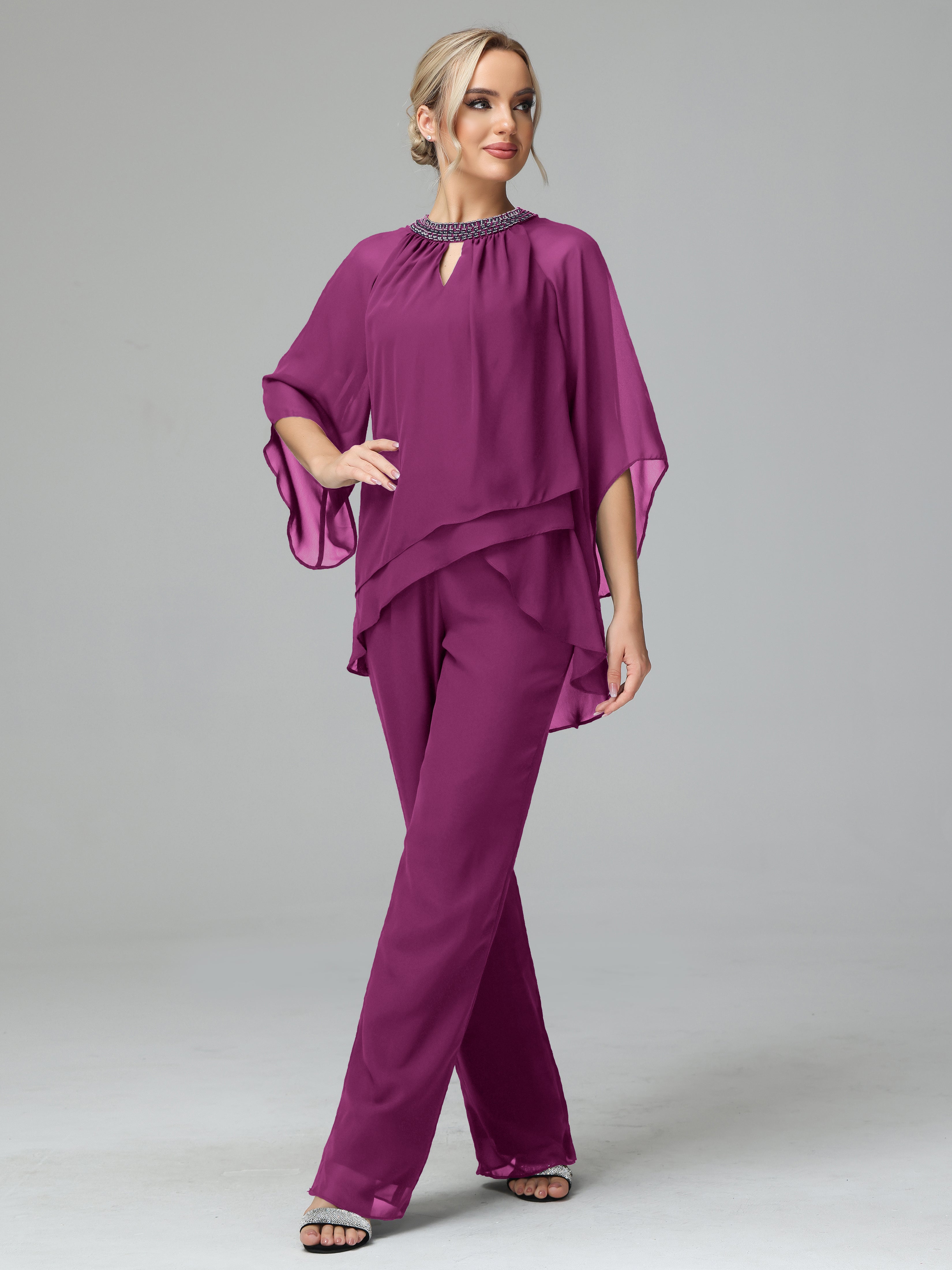 Special Chiffon Mother Of The Bride Dress Pants Suits With Beading