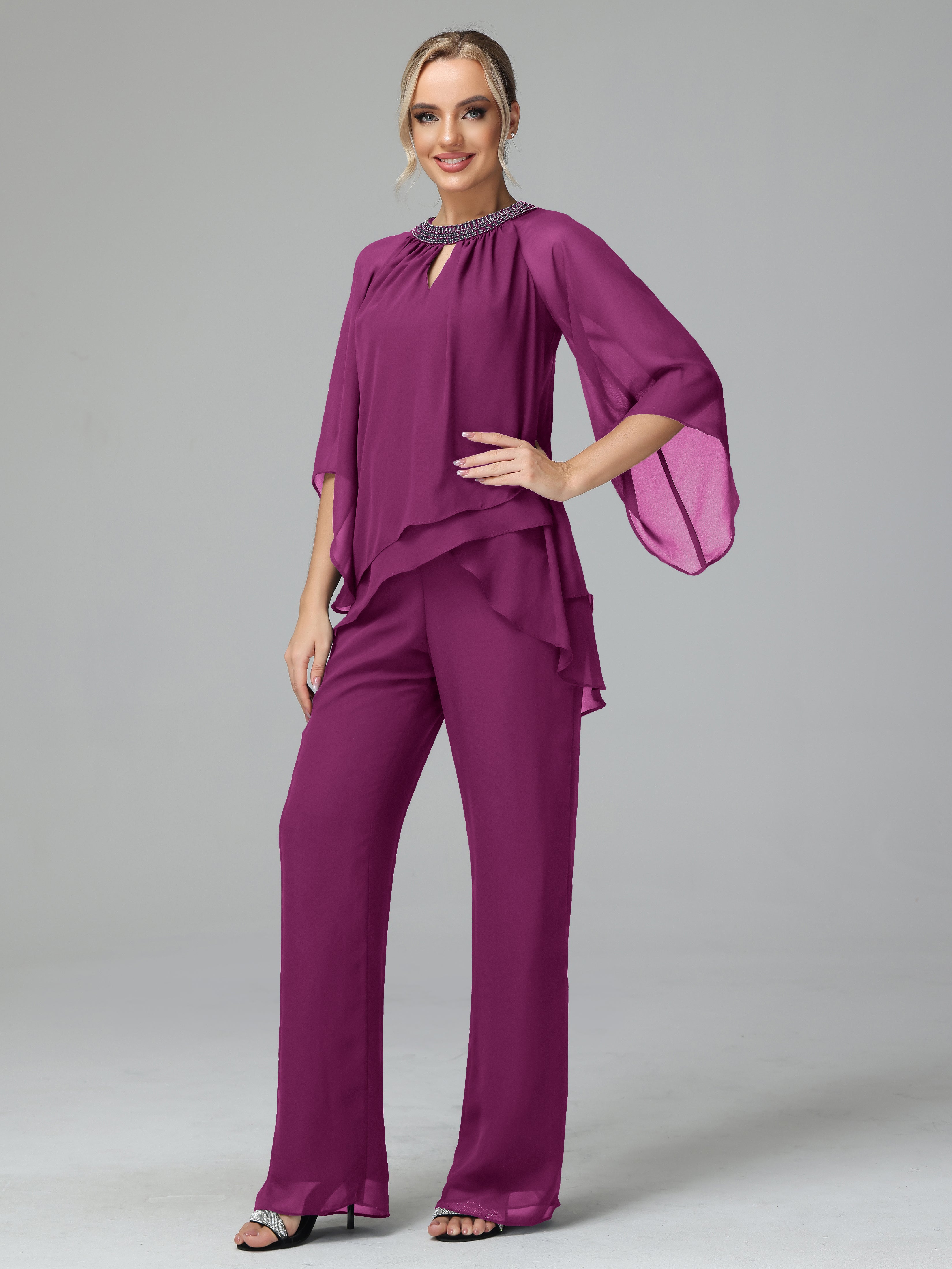 Special Chiffon Mother Of The Bride Dress Pants Suits With Beading