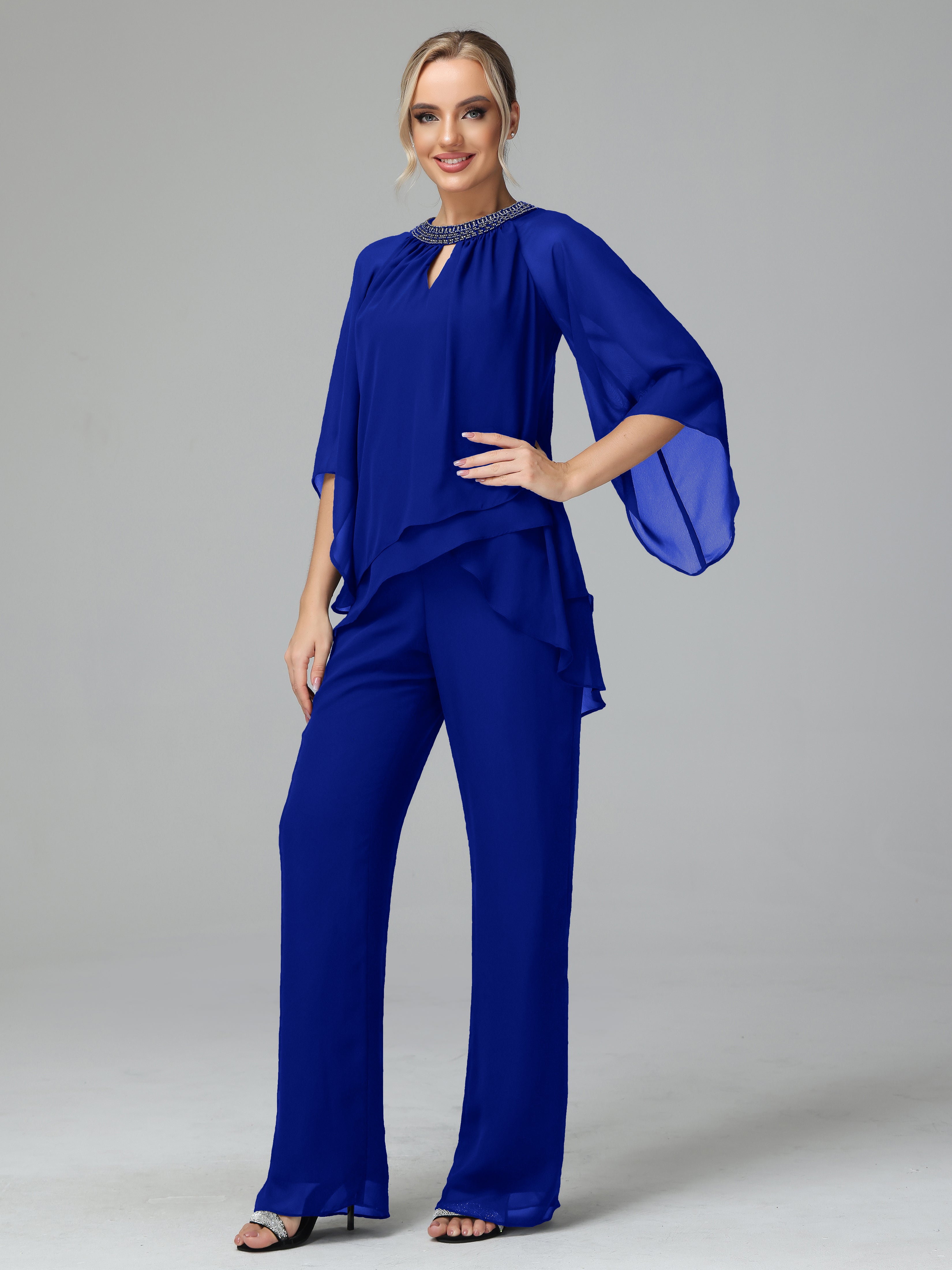 Special Chiffon Mother Of The Bride Dress Pants Suits With Beading