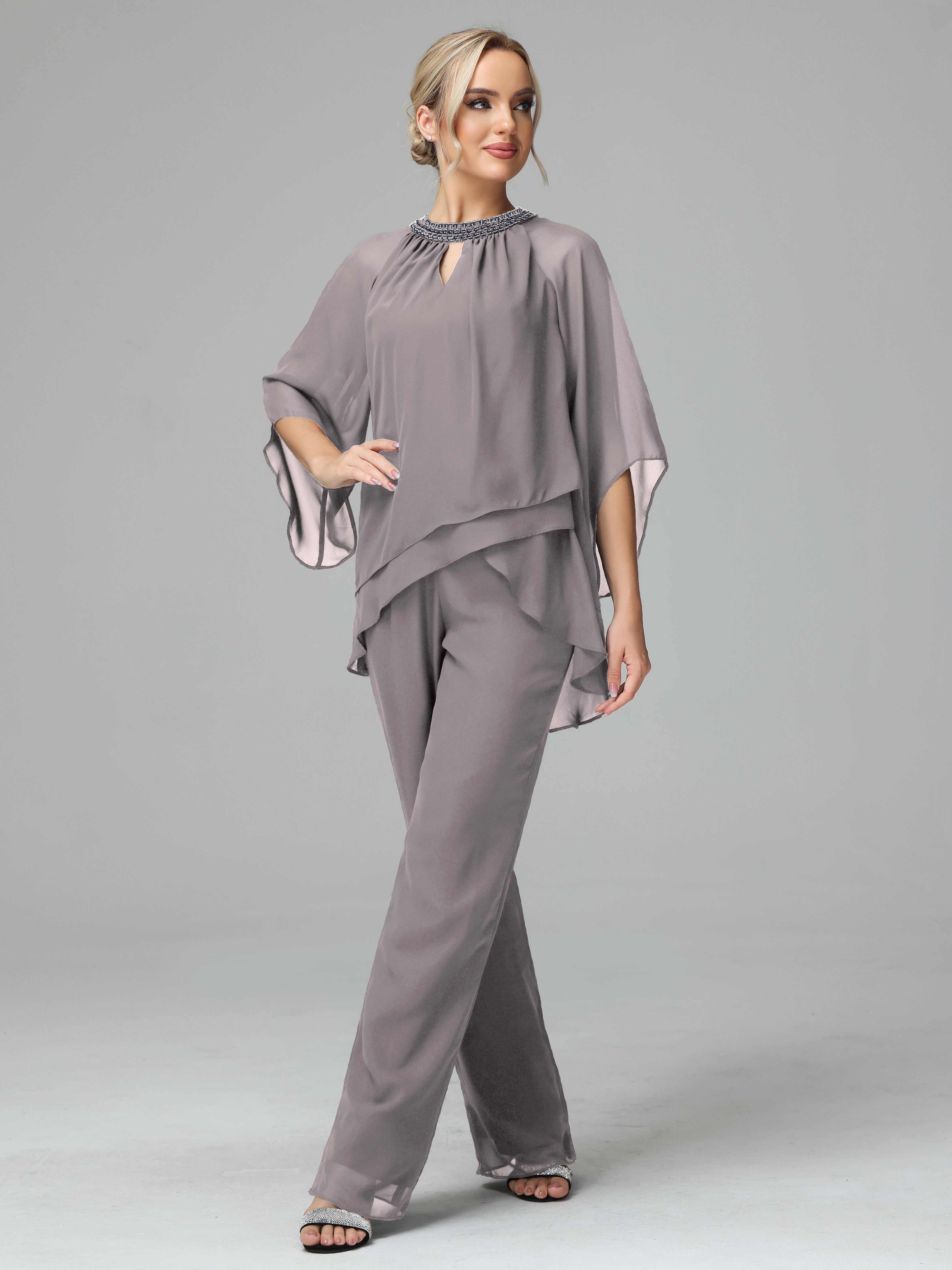 Special Chiffon Mother Of The Bride Dress Pants Suits With Beading