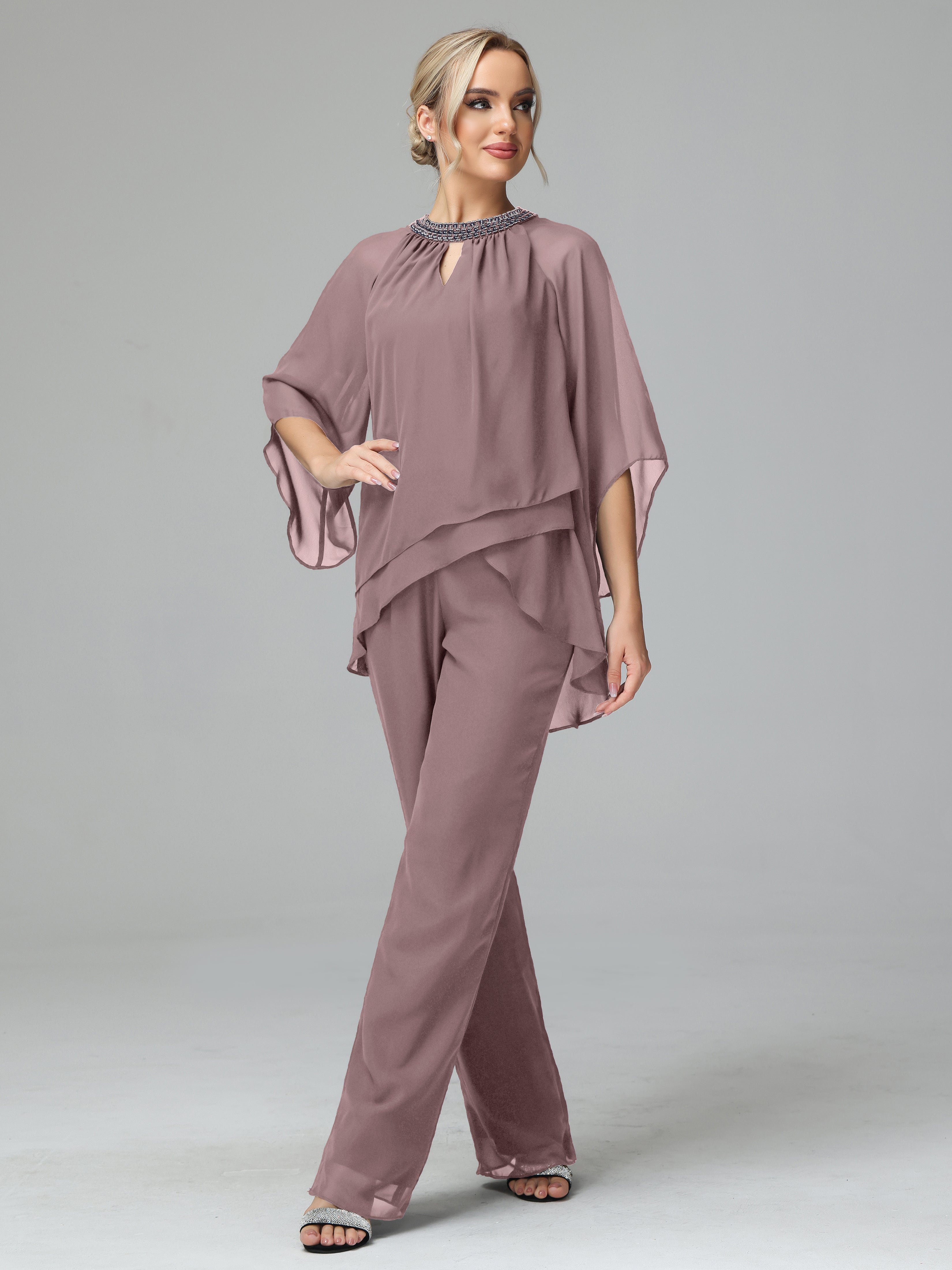 Special Chiffon Mother Of The Bride Dress Pants Suits With Beading
