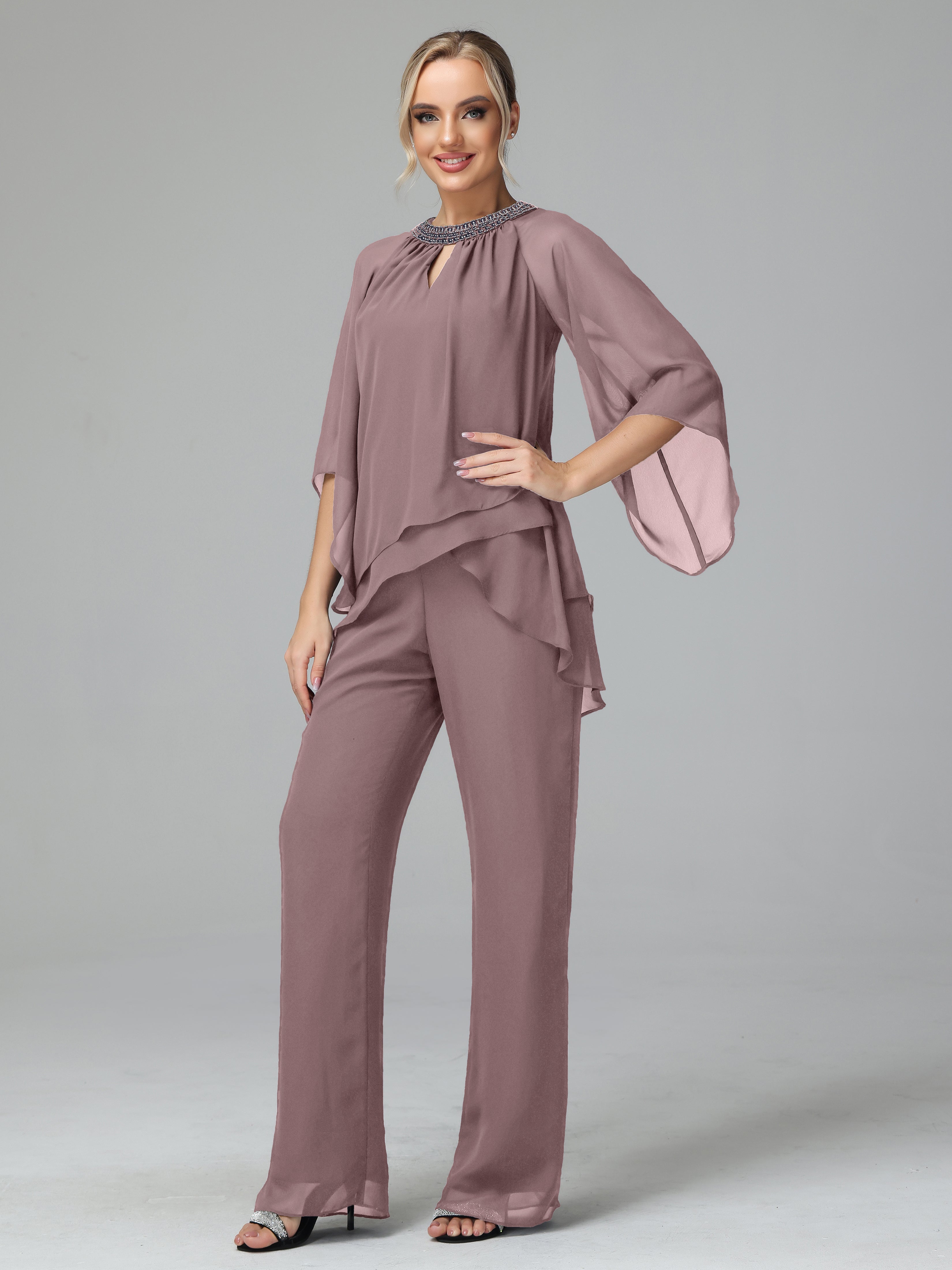 Special Chiffon Mother Of The Bride Dress Pants Suits With Beading