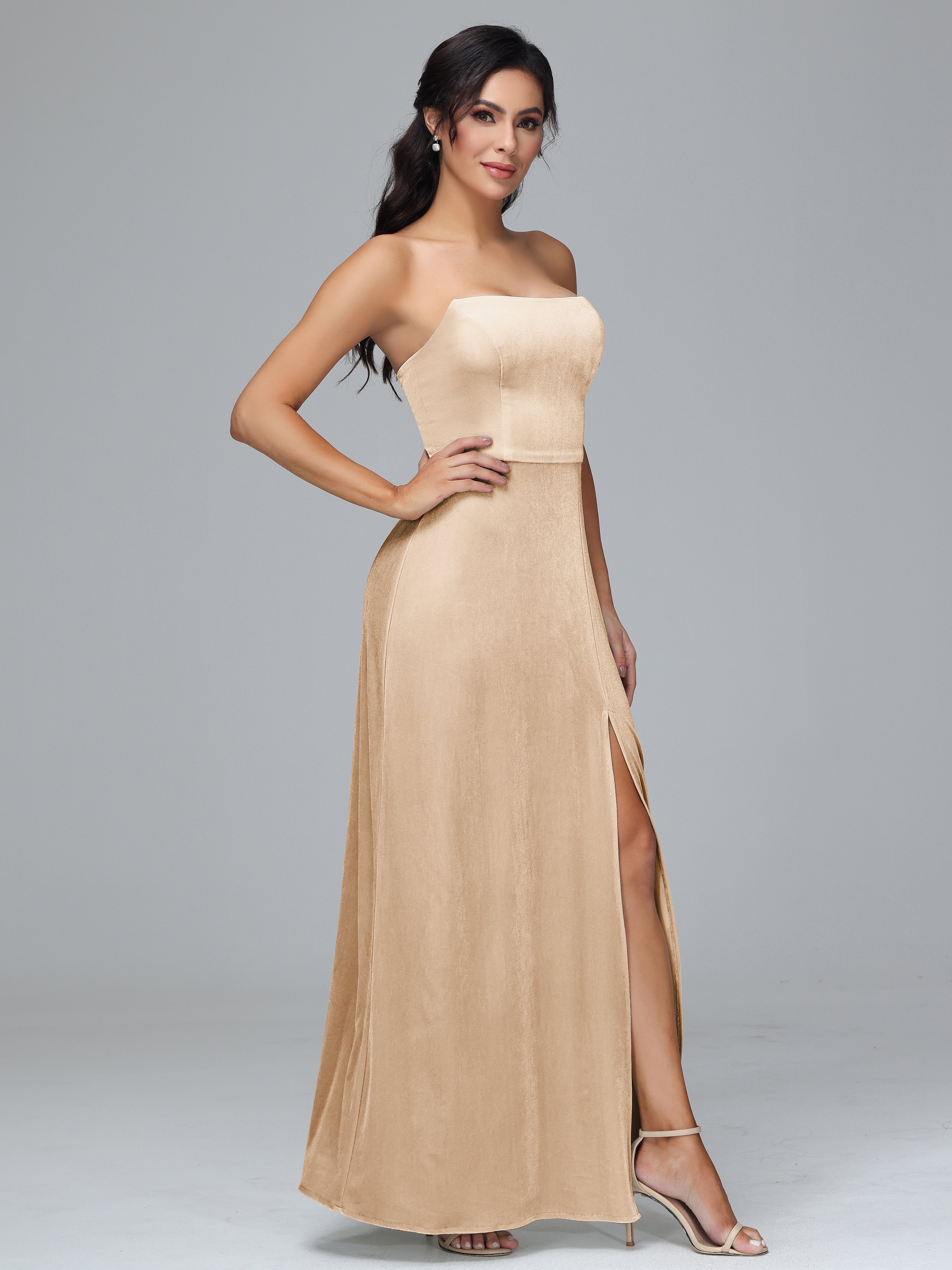 Strapless Backless Velvet Bridesmaid Dresses