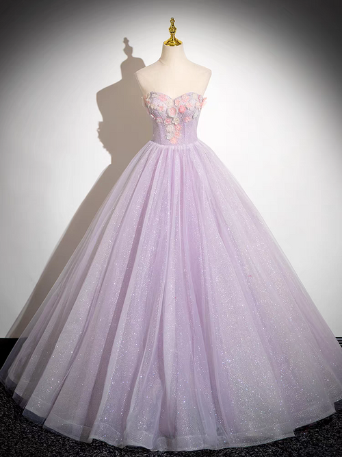 Tulle Flower Ball Gown Off The Shoulder Prom Dress