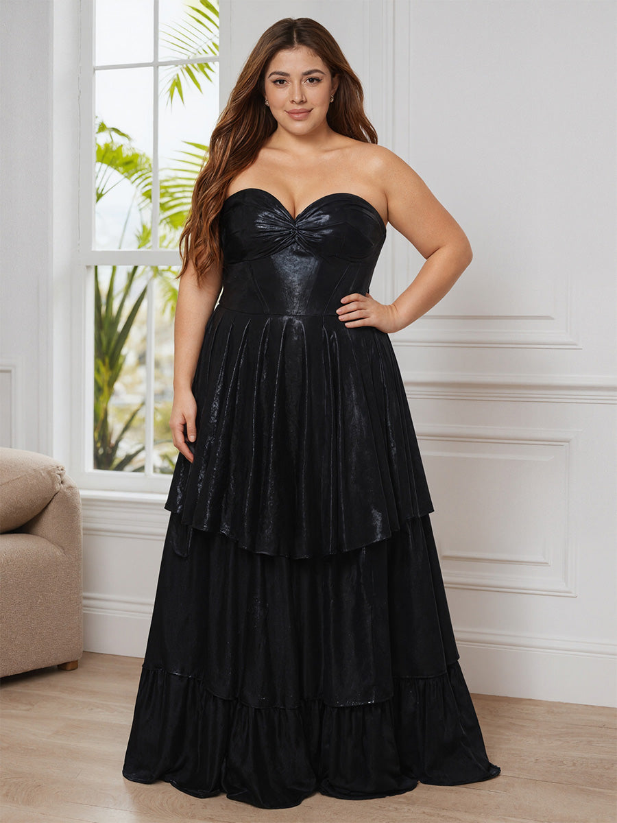 Cicinia Black Off The Shoulder Floor Length Layered Plus Size Prom Dress