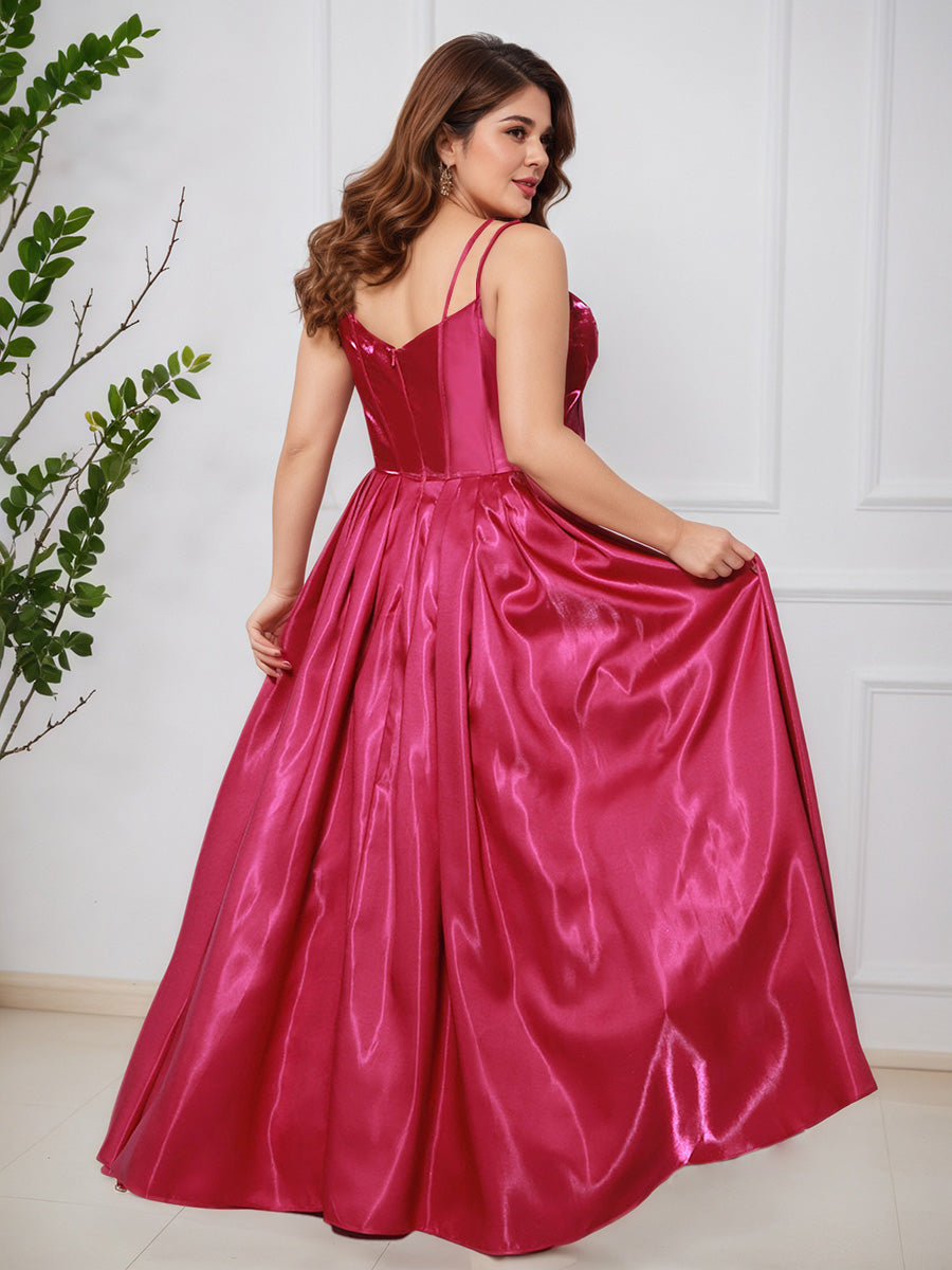 Cicinia Fuchsia Spaghetti Straps Sleeveless Long Plus Size Prom Dress