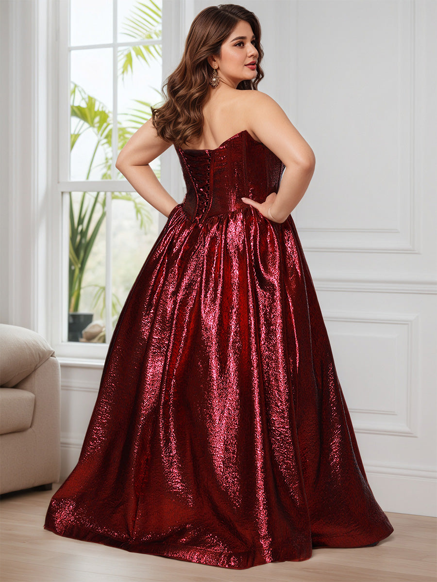 Cicinia Burgundy A Line Sweetheart Long Plus Size Prom Dress