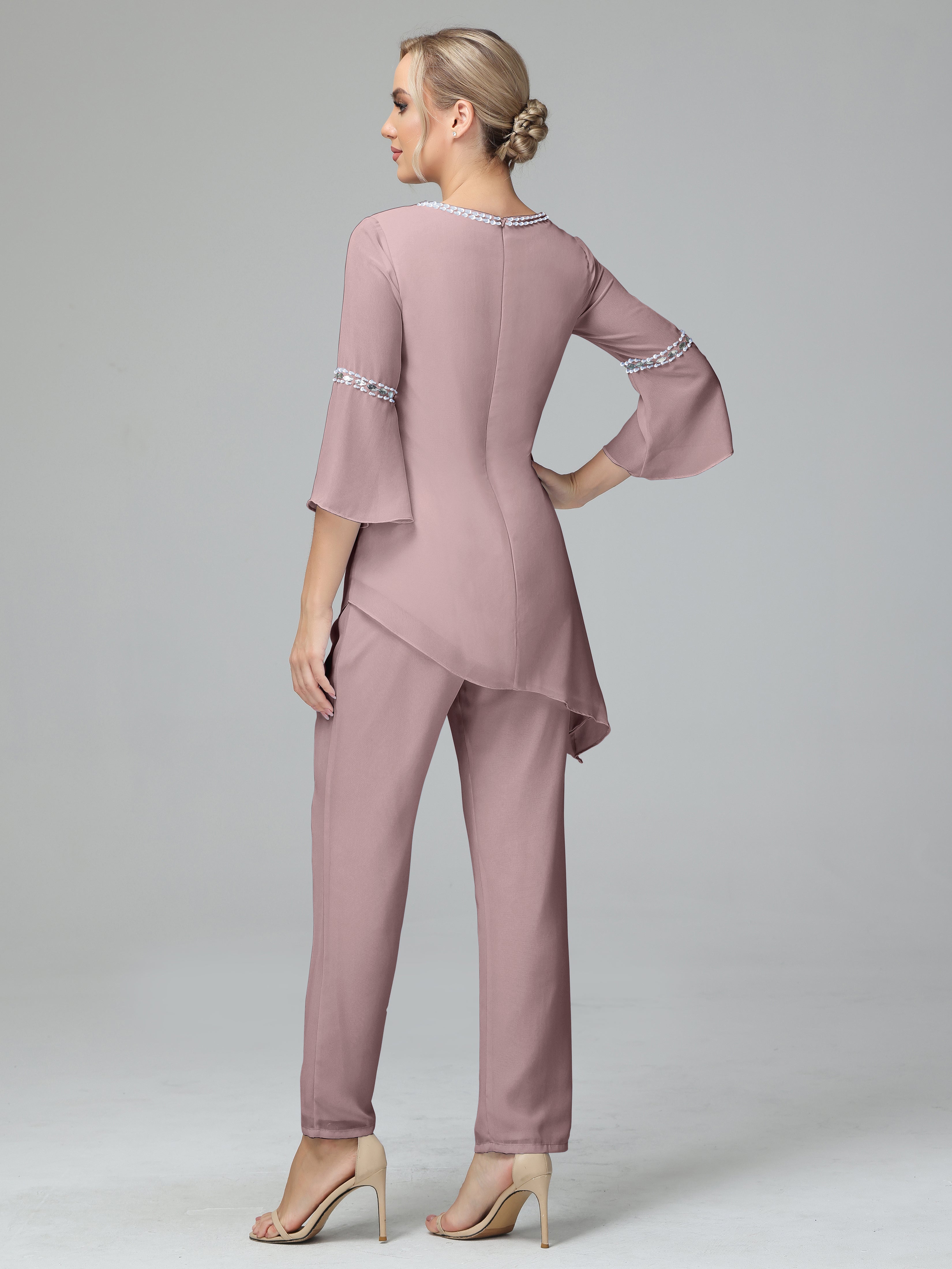 V-Neck Chiffon Mother of the Bride Dress With Beading