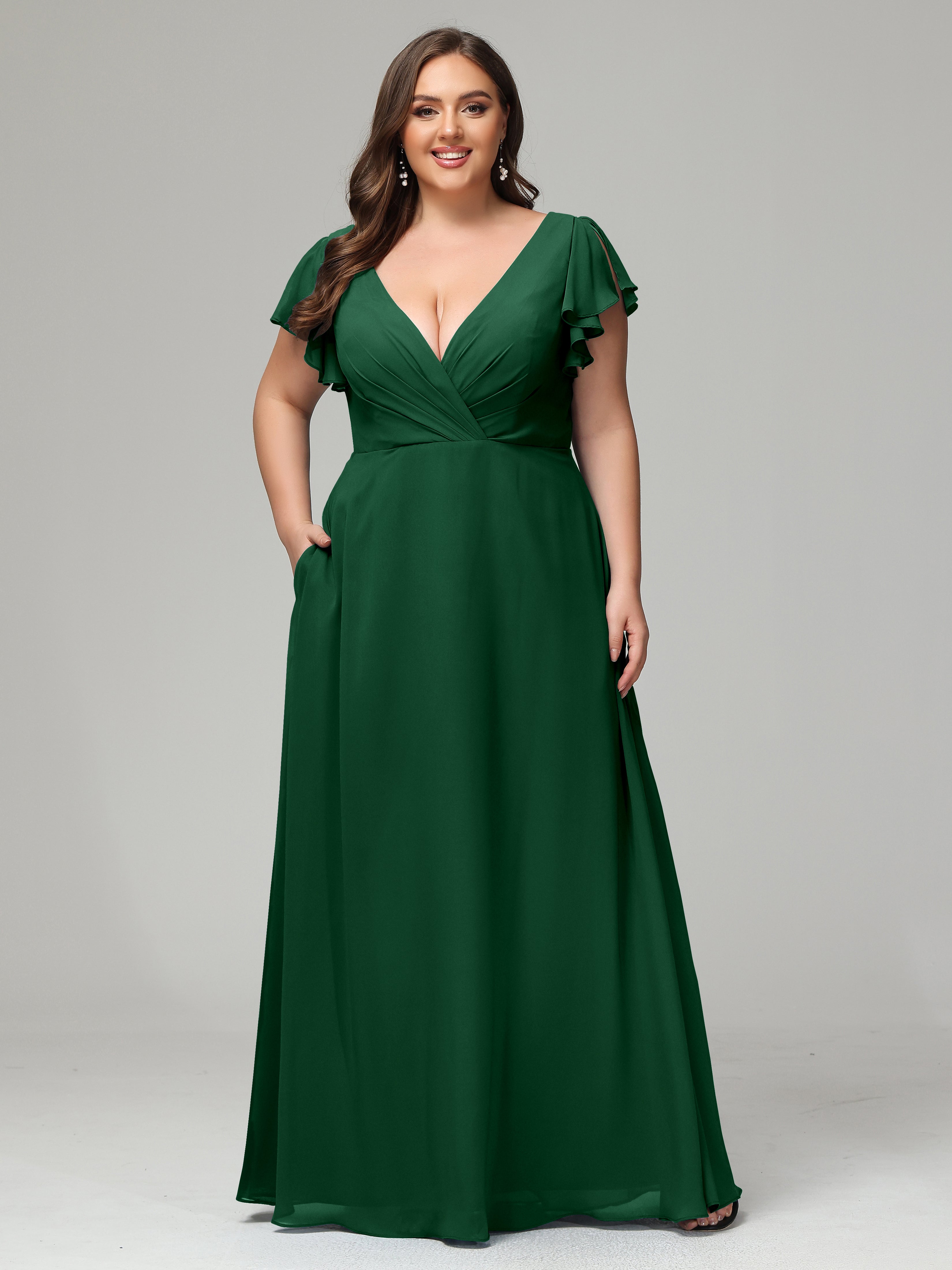 V Neck Chiffon Plus Size Bridesmaid Dresses