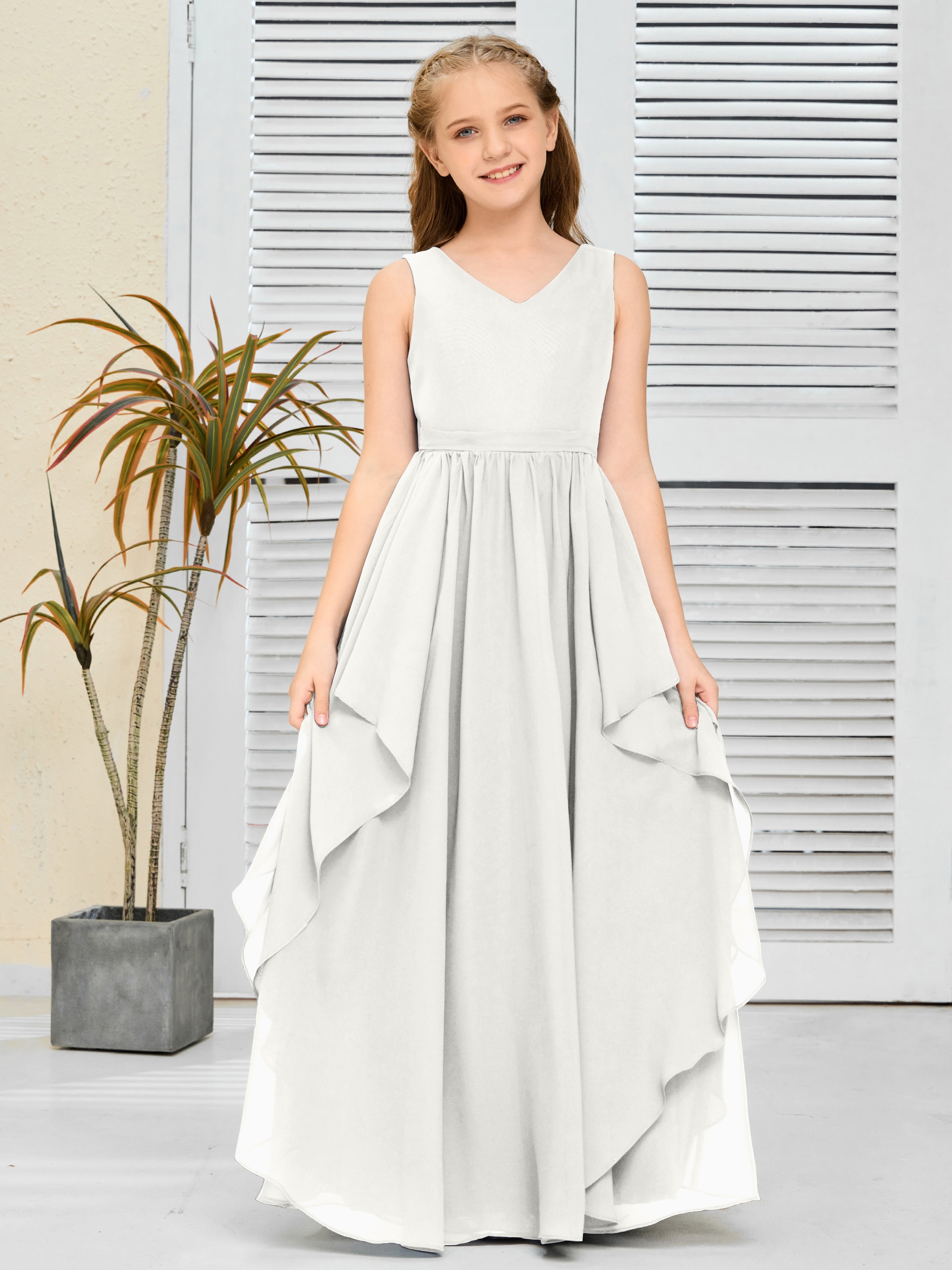 V-Neck Sleeveless Chiffon Junior Bridesmaid Dress