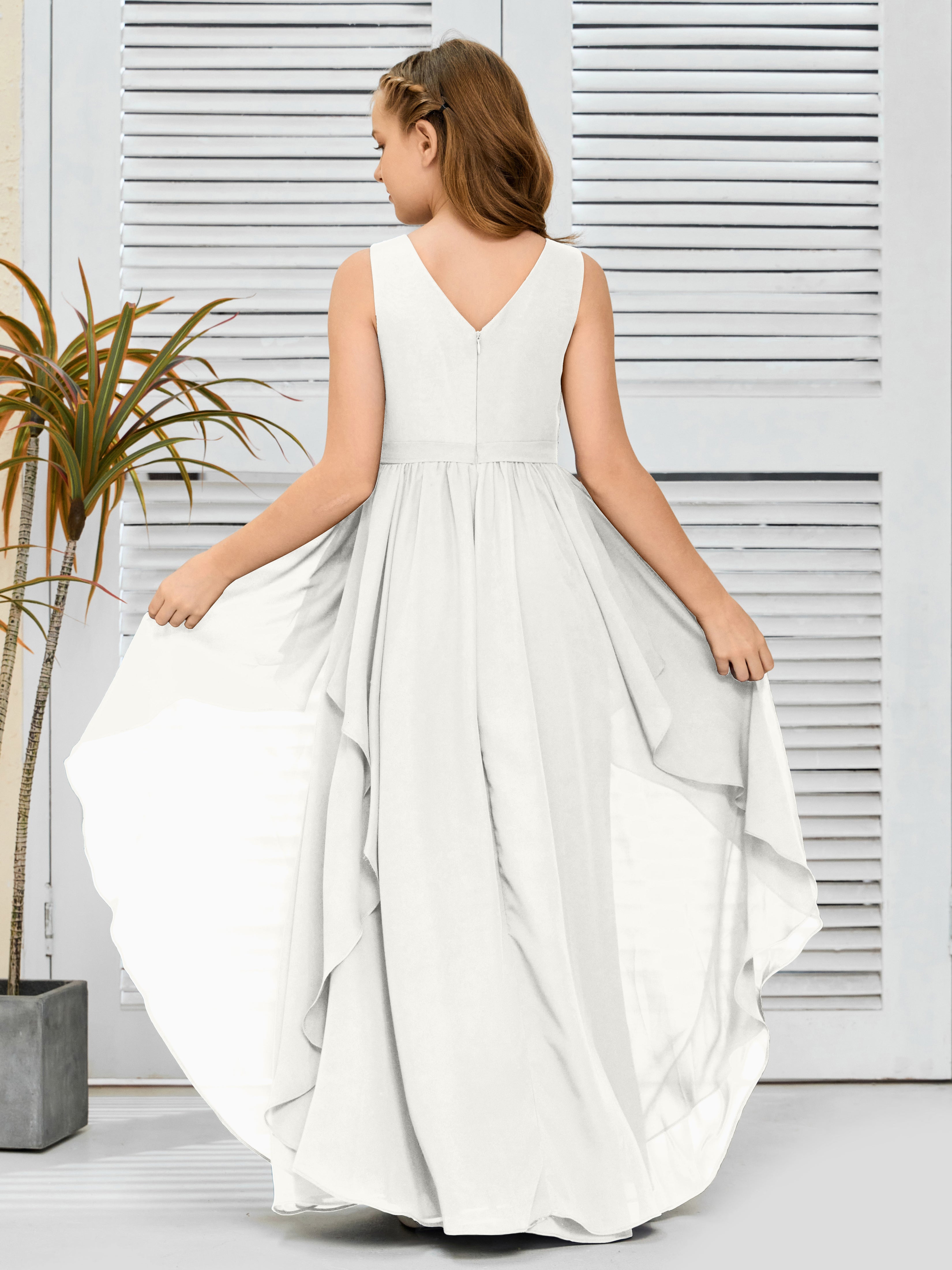 V-Neck Sleeveless Chiffon Junior Bridesmaid Dress