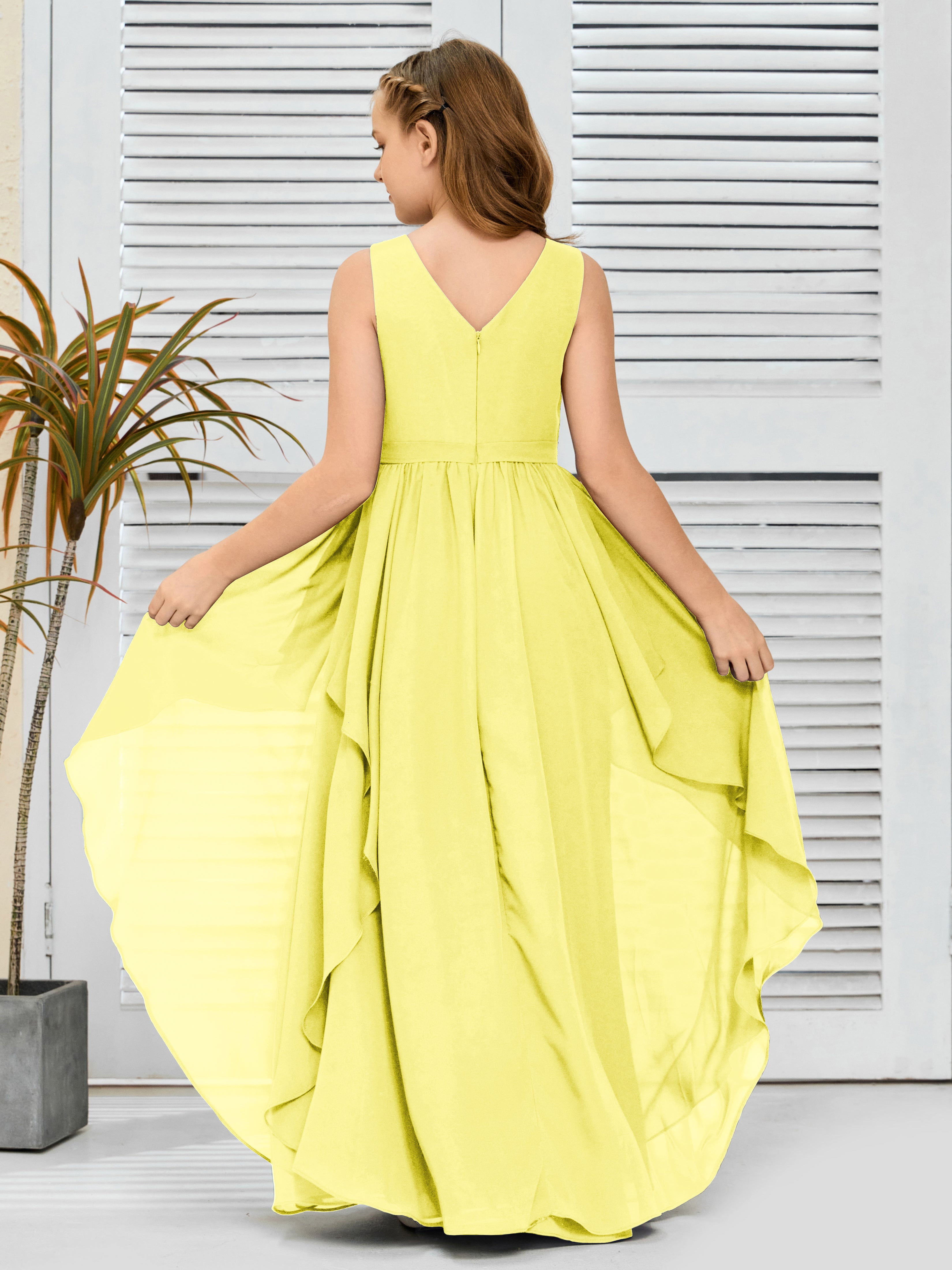 V-Neck Sleeveless Chiffon Junior Bridesmaid Dress