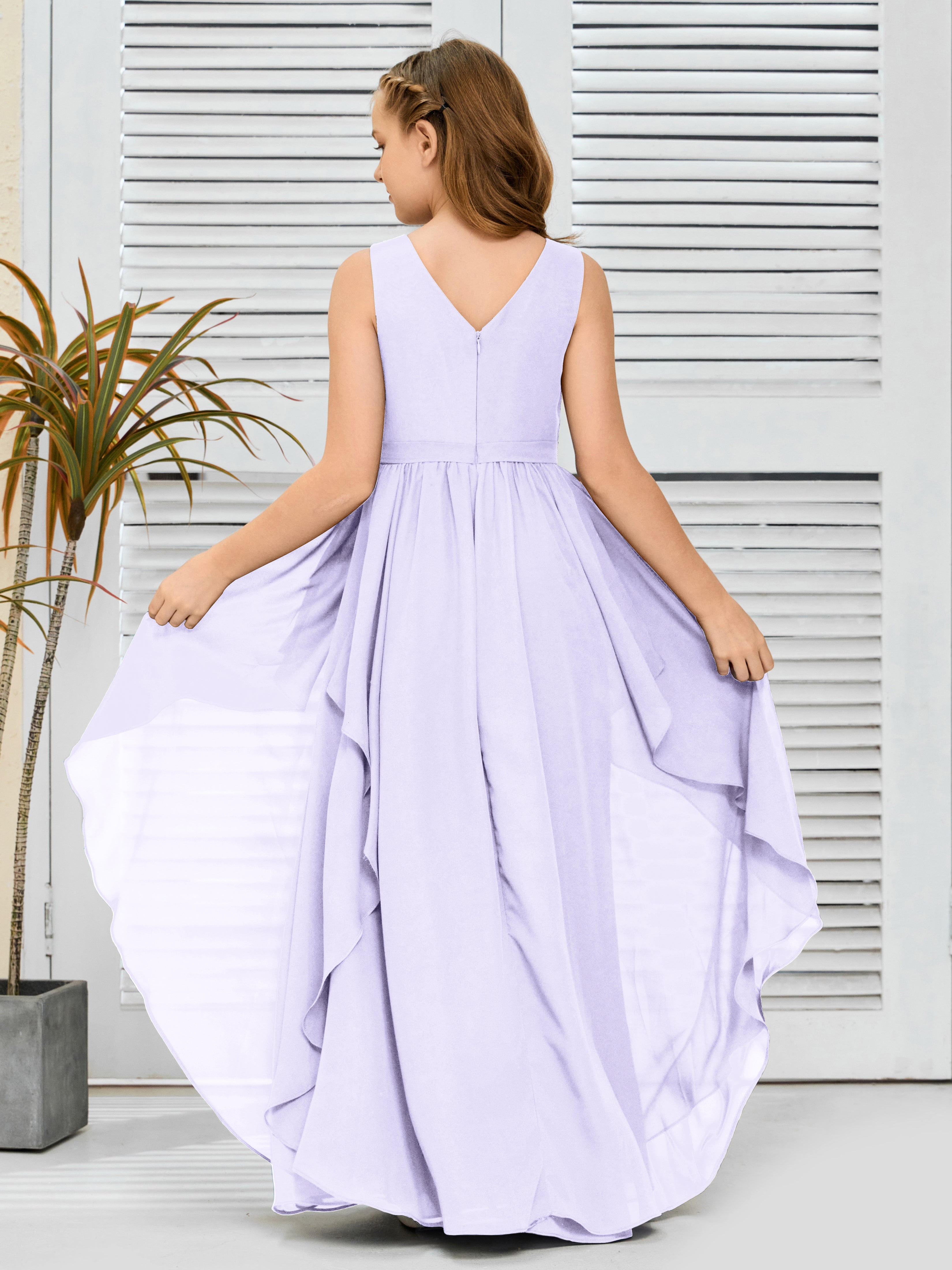 V-Neck Sleeveless Chiffon Junior Bridesmaid Dress