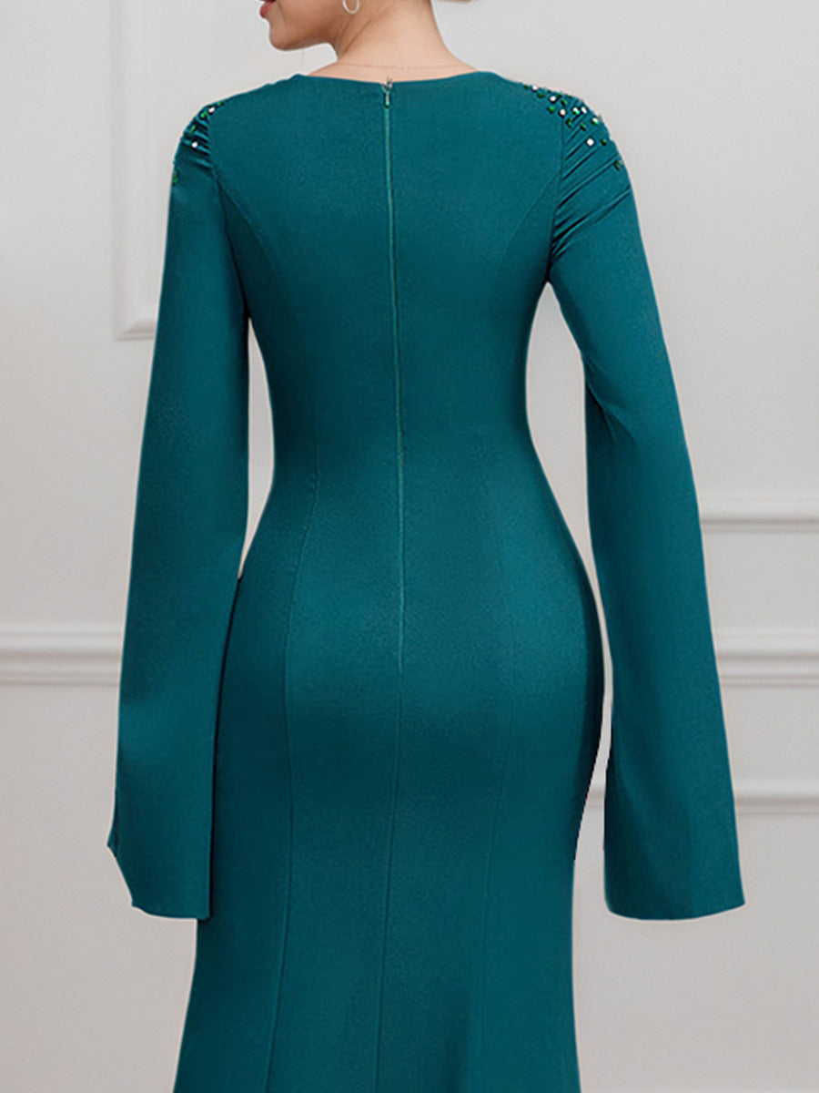 Cicinia Peacock Mother Of The Bride Dresses Stretch Fabric Trumpet Beading Evening Dresses