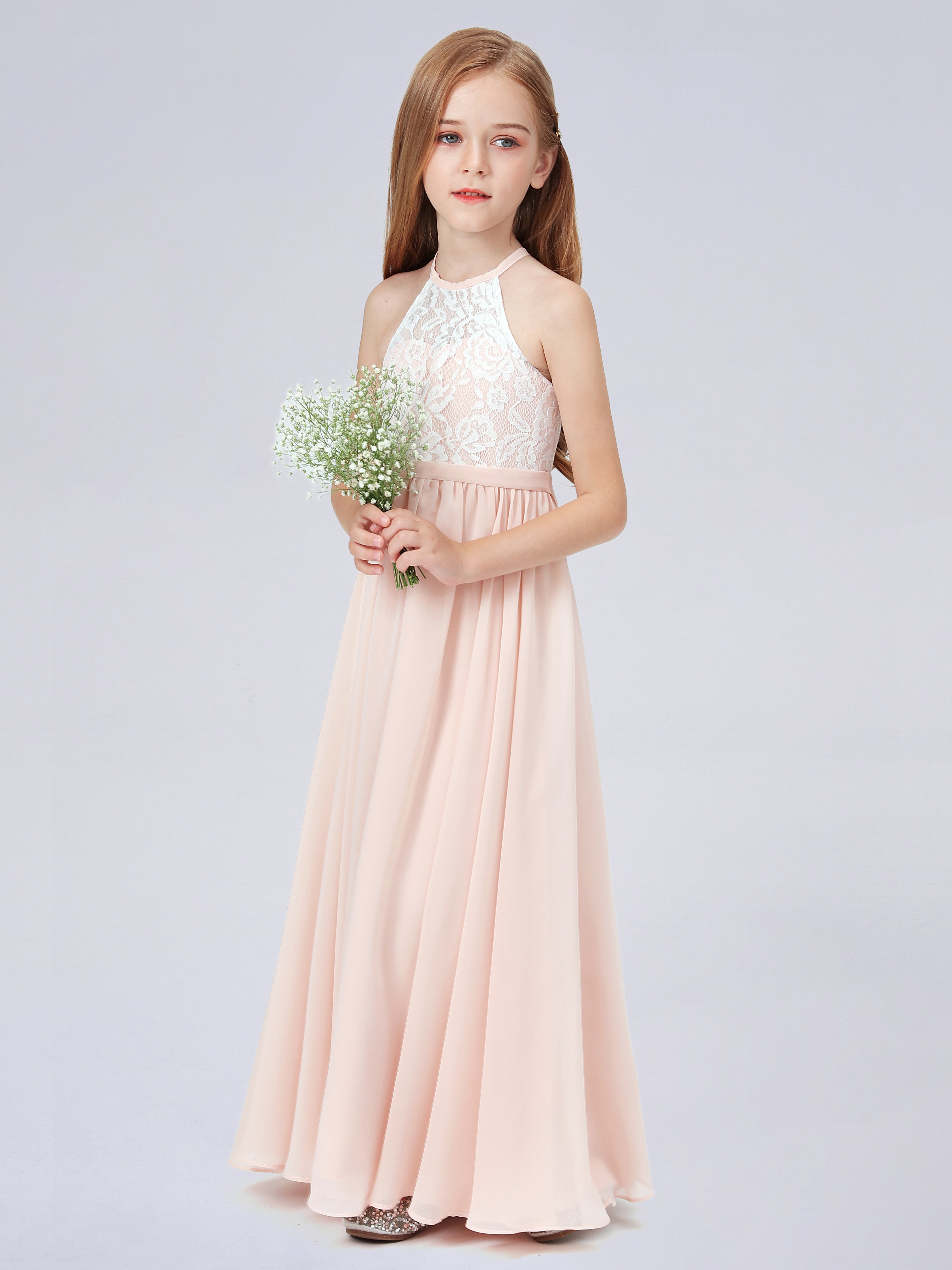 High Neck Lace Junior Bridesmaid Dress