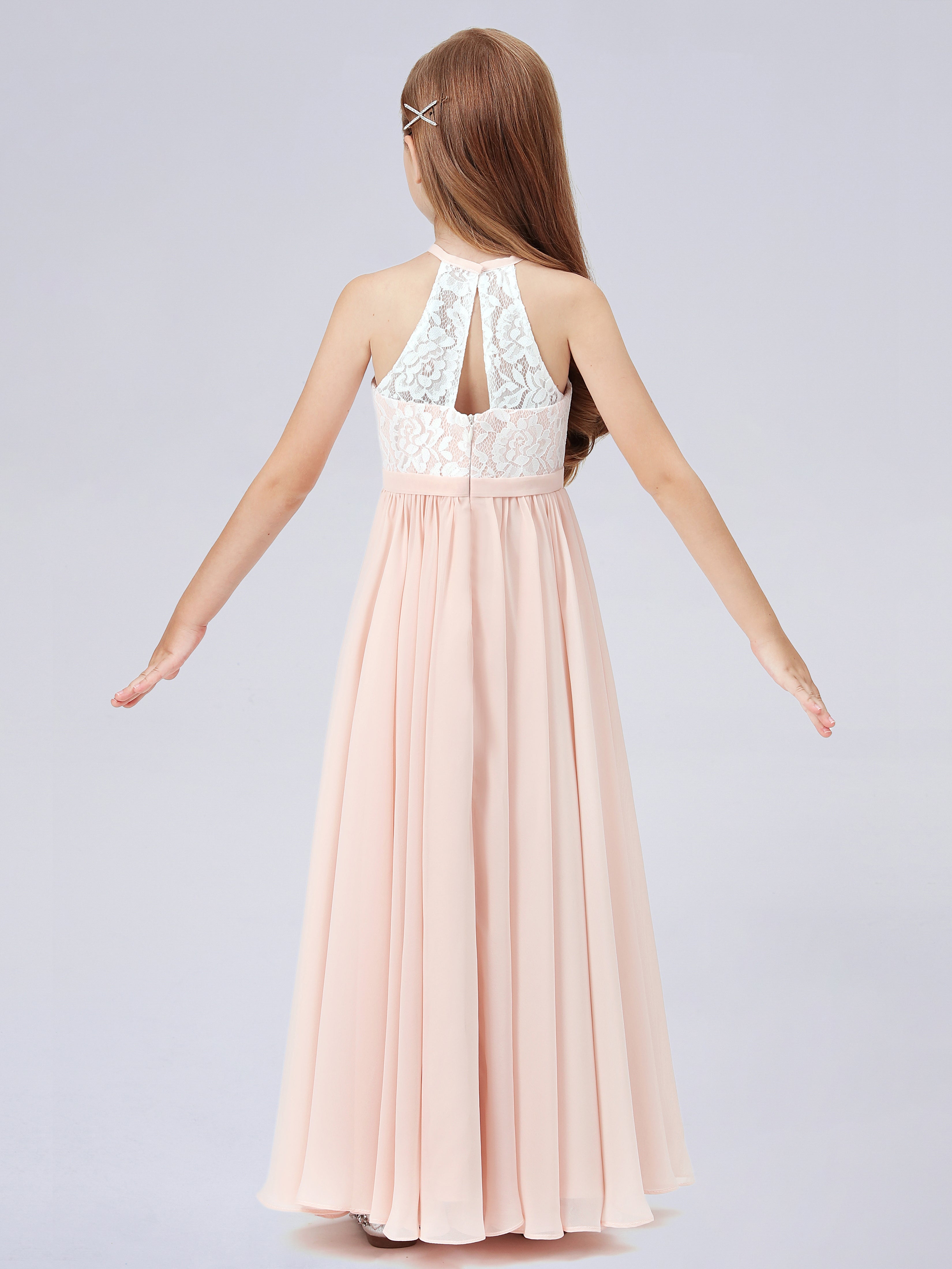 High Neck Lace Junior Bridesmaid Dress