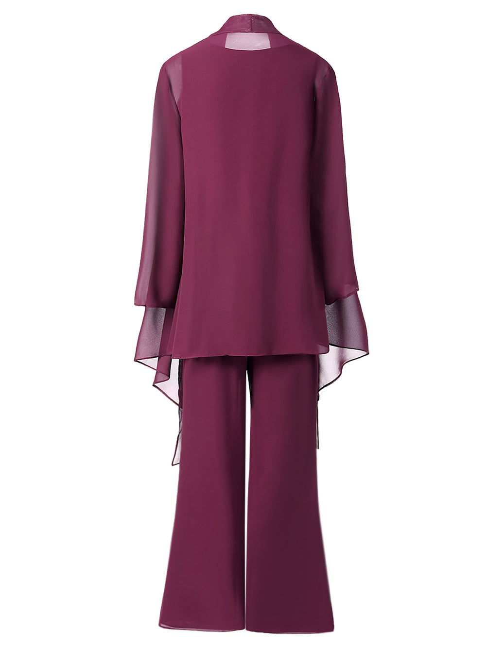Cicinia Grape Mother Of The Bride Pant Suits For Wedding 2 Pieces Chiffon Beaded With Sleeves