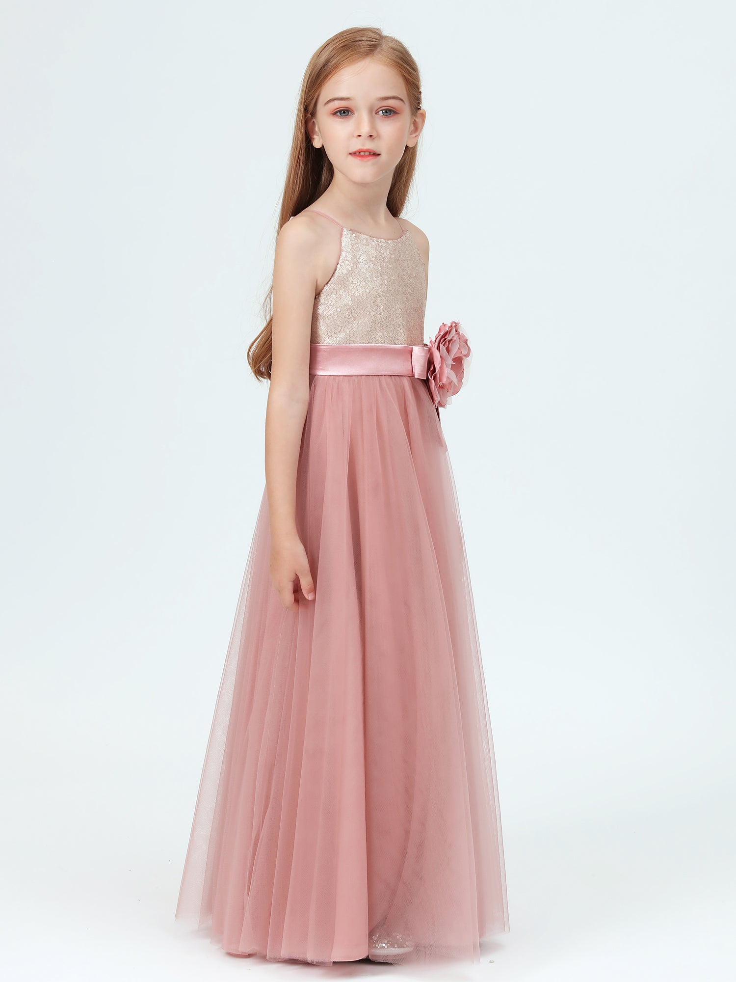 Rose gold and clearance burgundy flower girl dress