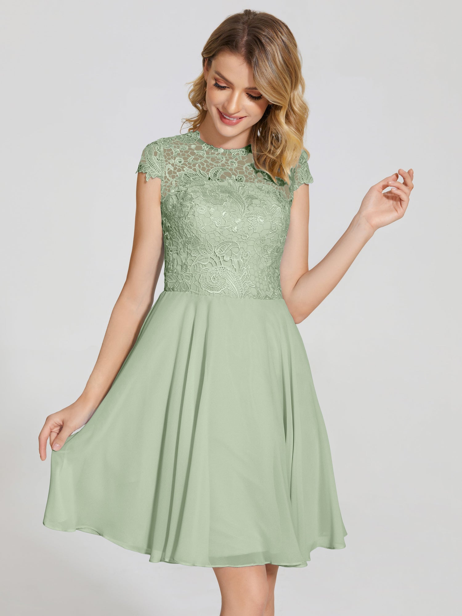 Lllan Elegant Hgh Low Lace Chffon Brdesmad Dresses N 2024 | Lace
