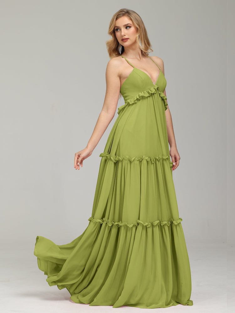 V-neck Empire Floor-length Gown with Lace Pleating Pool main image 0