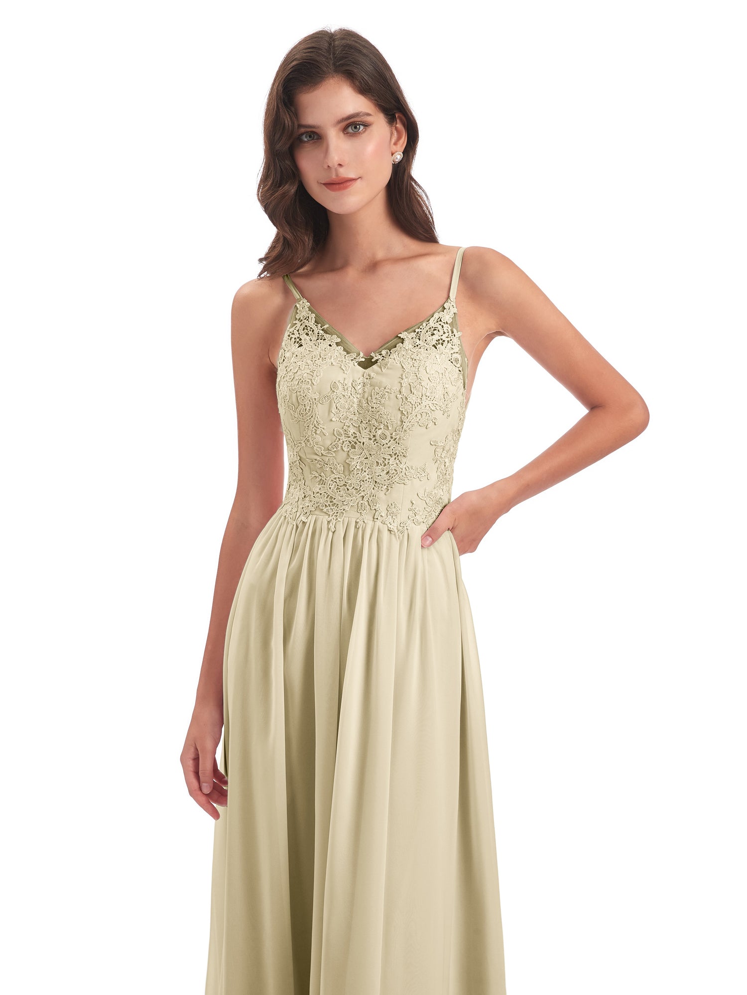 Lace Spaghetti Strap Bridesmaid Dress