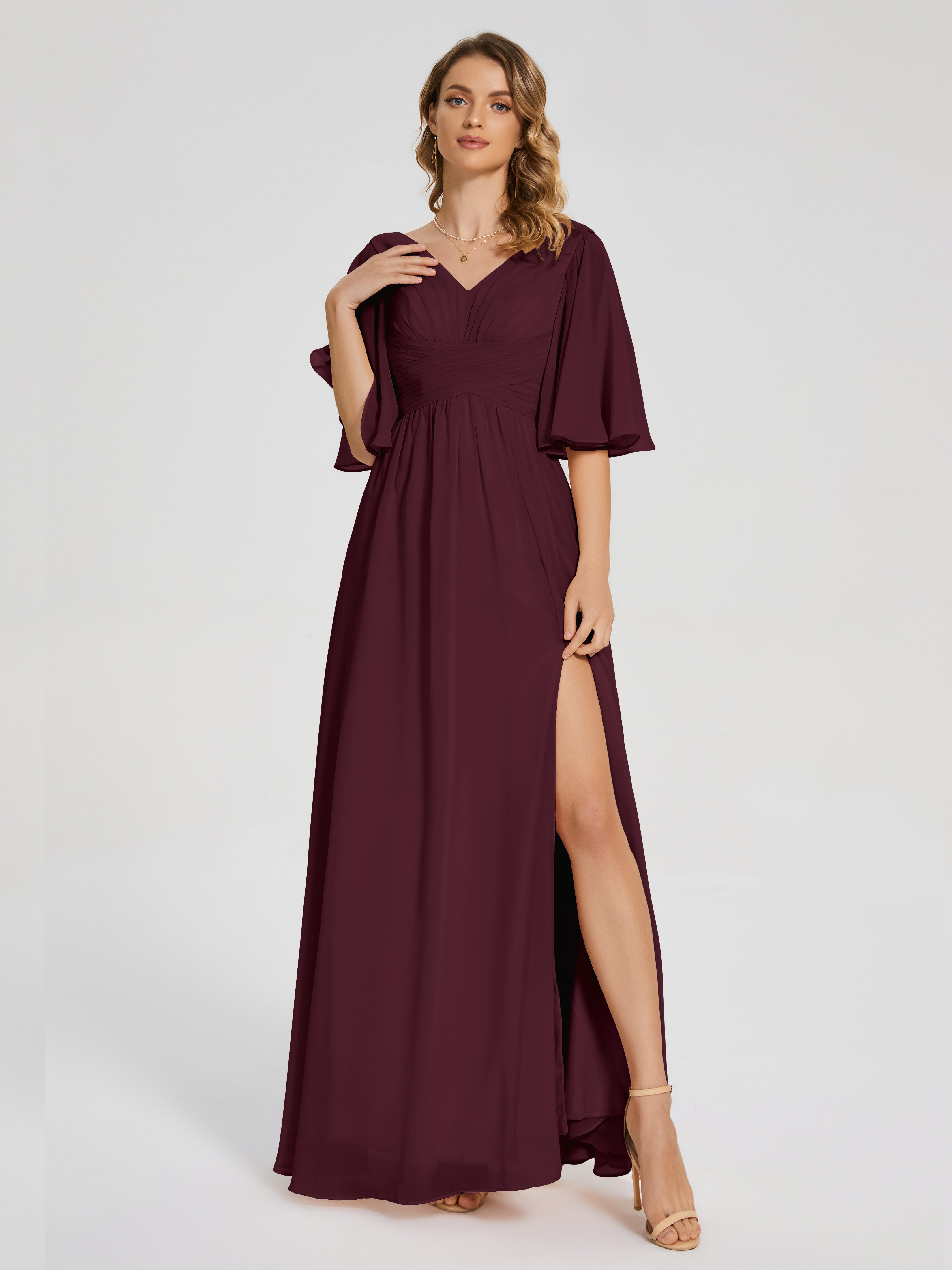 Amina Modest Half Sleeves Chiffon Bridesmaid Dresses