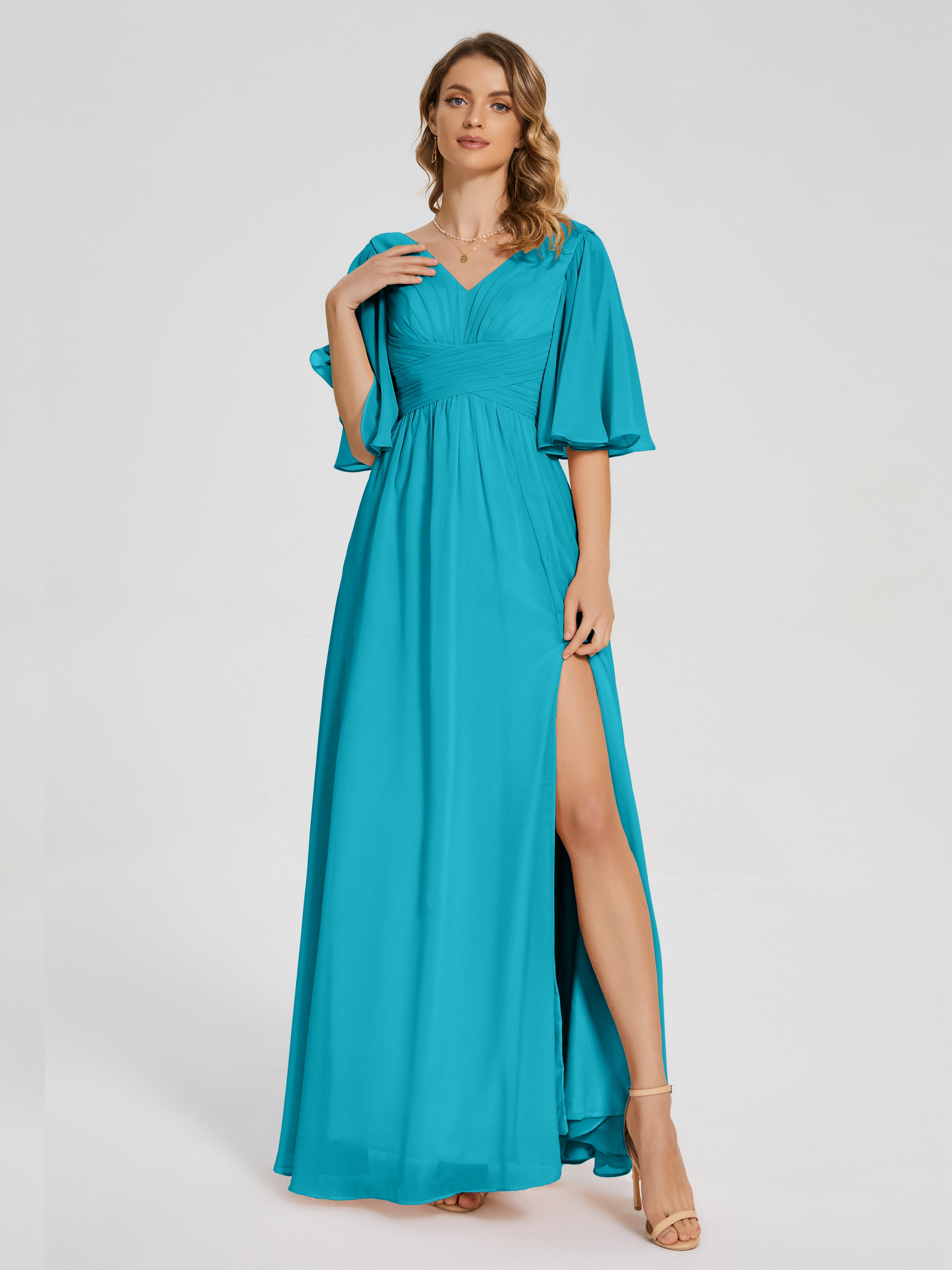 Amina Modest Half Sleeves Chiffon Bridesmaid Dresses