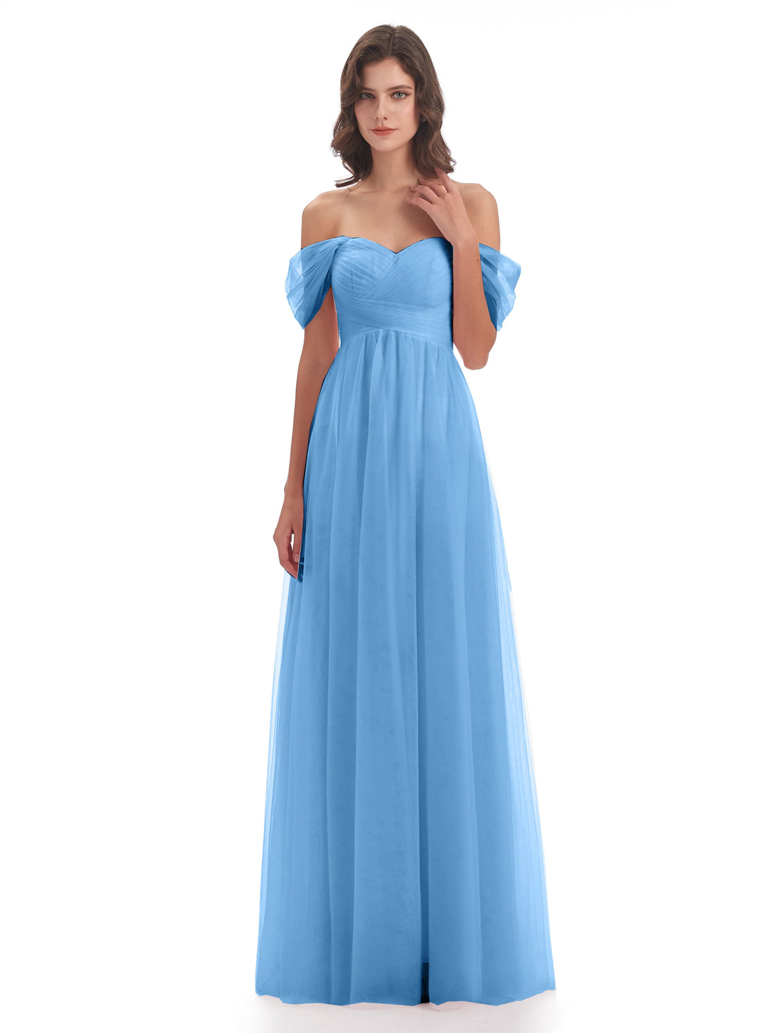 Aria Elegant Off The Shoulder Chiffoon Long Bridesmaid Dresses With Tu