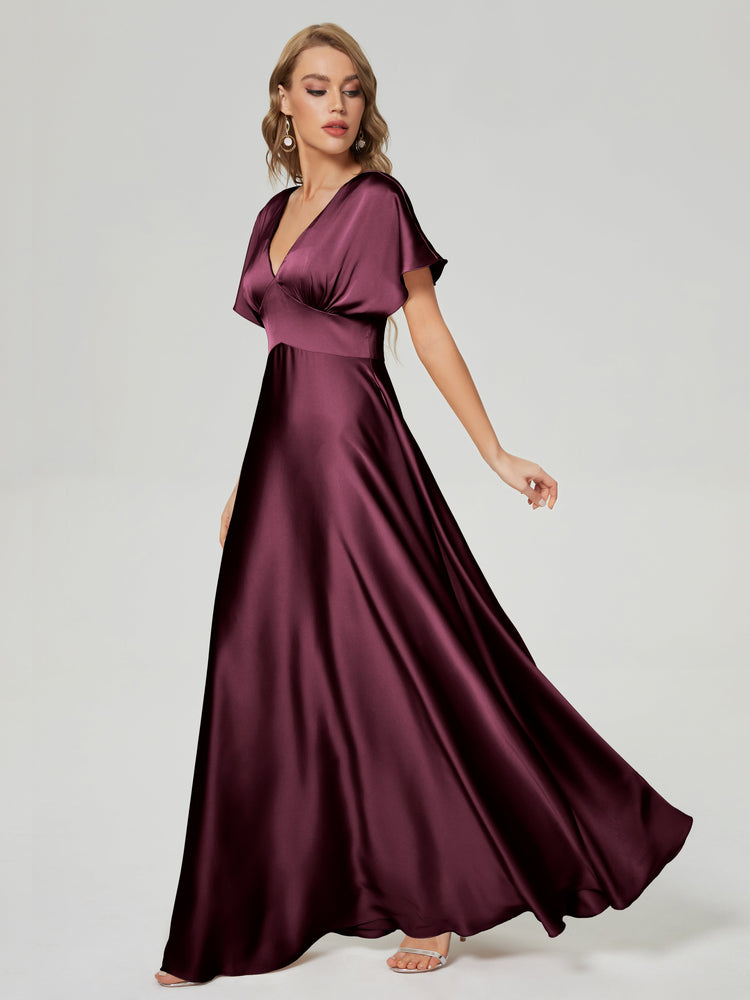 Cap Sleeves Acetate Satin Flower Girl Dresses Grape