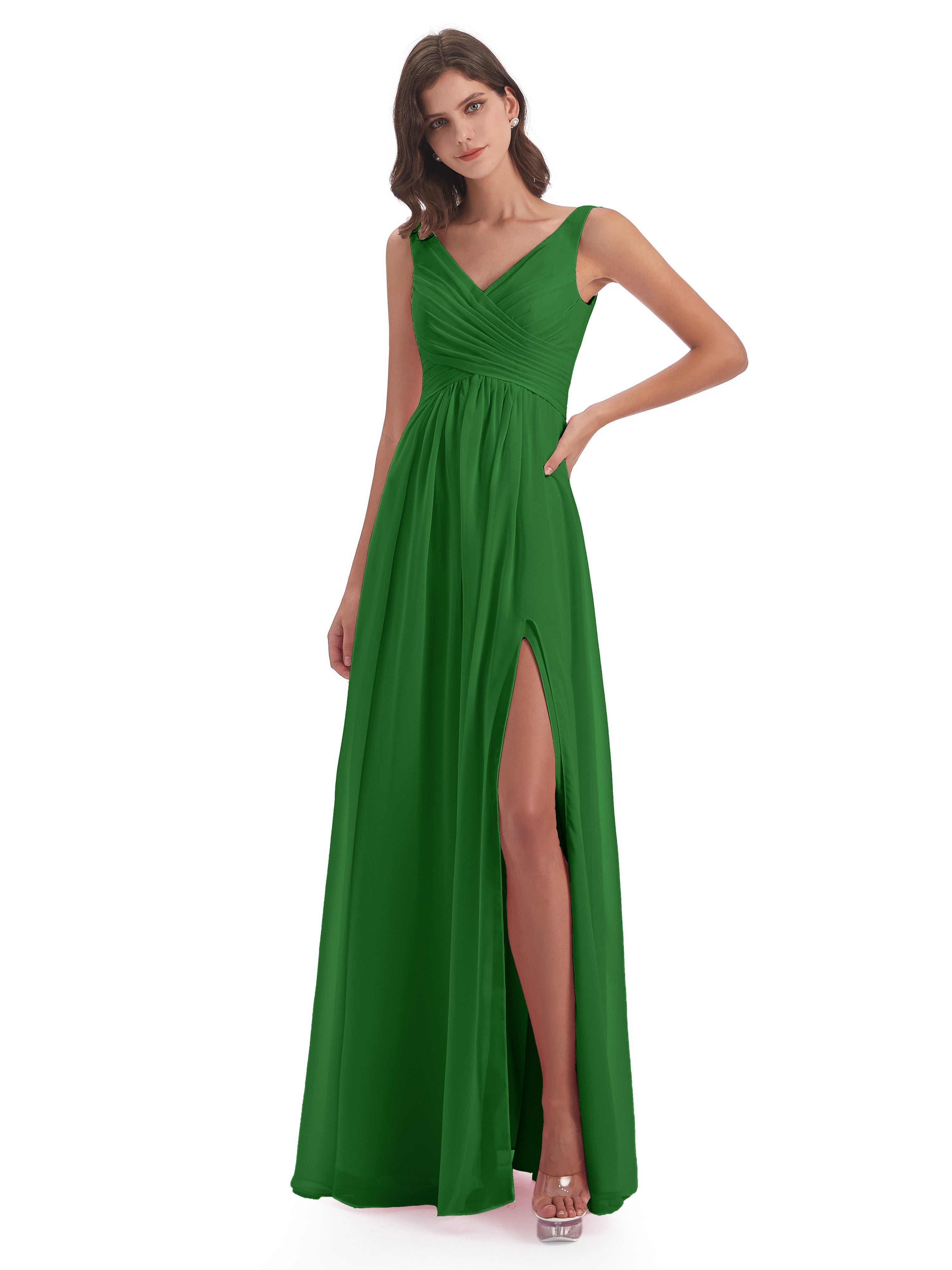 Column V-neck Long Mother of the Bride Dresses