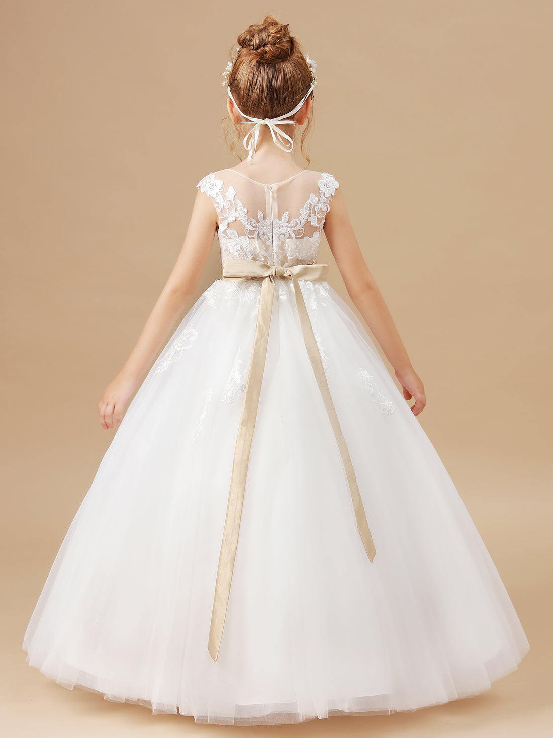 Cute Lace Appliques Beading Belt Tulle Flower Girl Dress