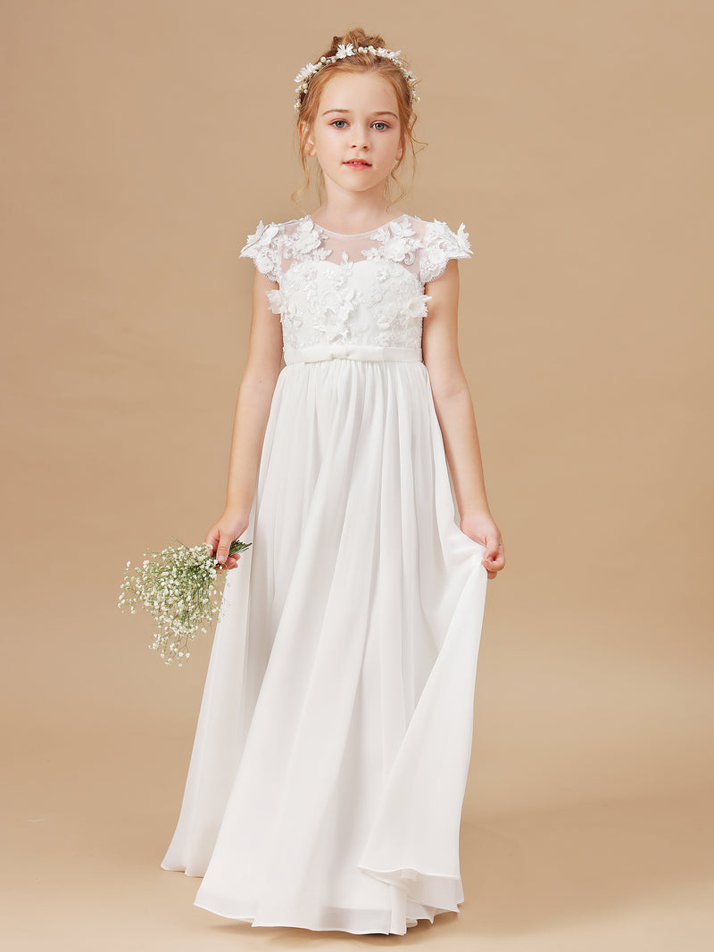 A Line Chiffon Ruffles Lace Up Flower Girl Dresses LBQF0010