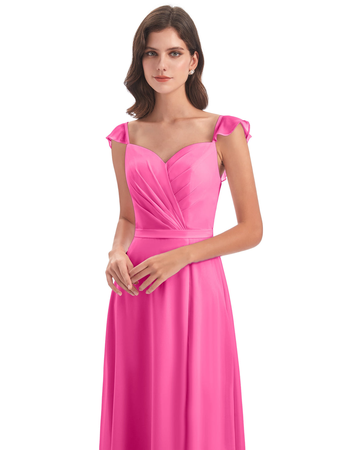 Chiffon Bridesmaid Dresses with Lace Cap Sleeves Cabernet main image 0