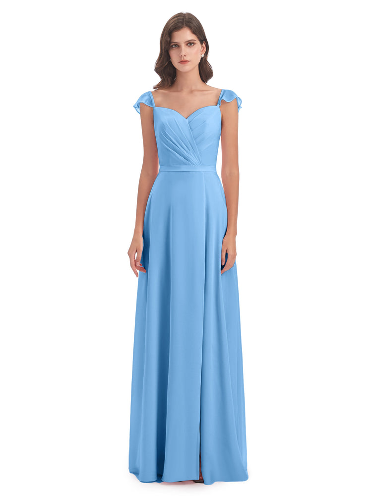 Cami Strap Chiffon Sheath Bridesmaid Gown in Dusk Blue main image 0