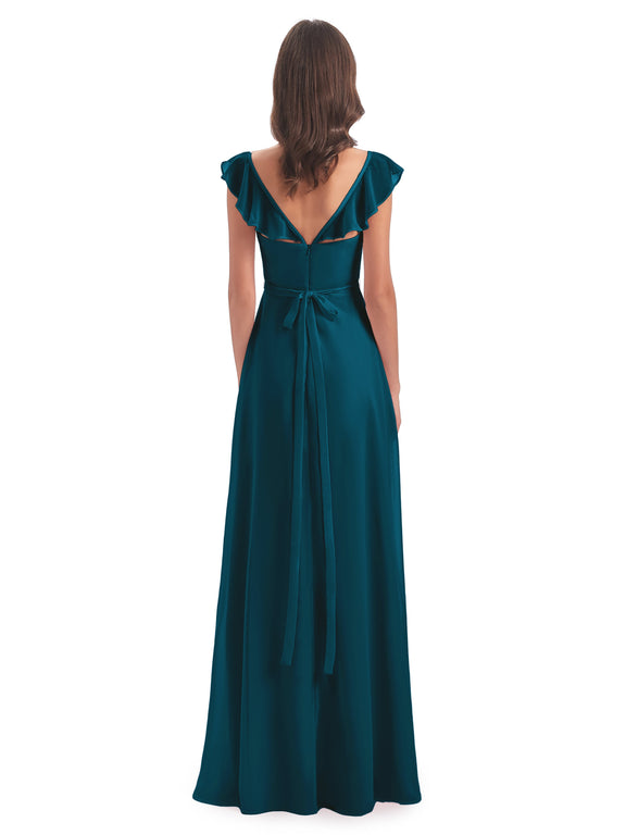 Cami Strap Chiffon Sheath Bridesmaid Gown in Dusk Blue main image 1