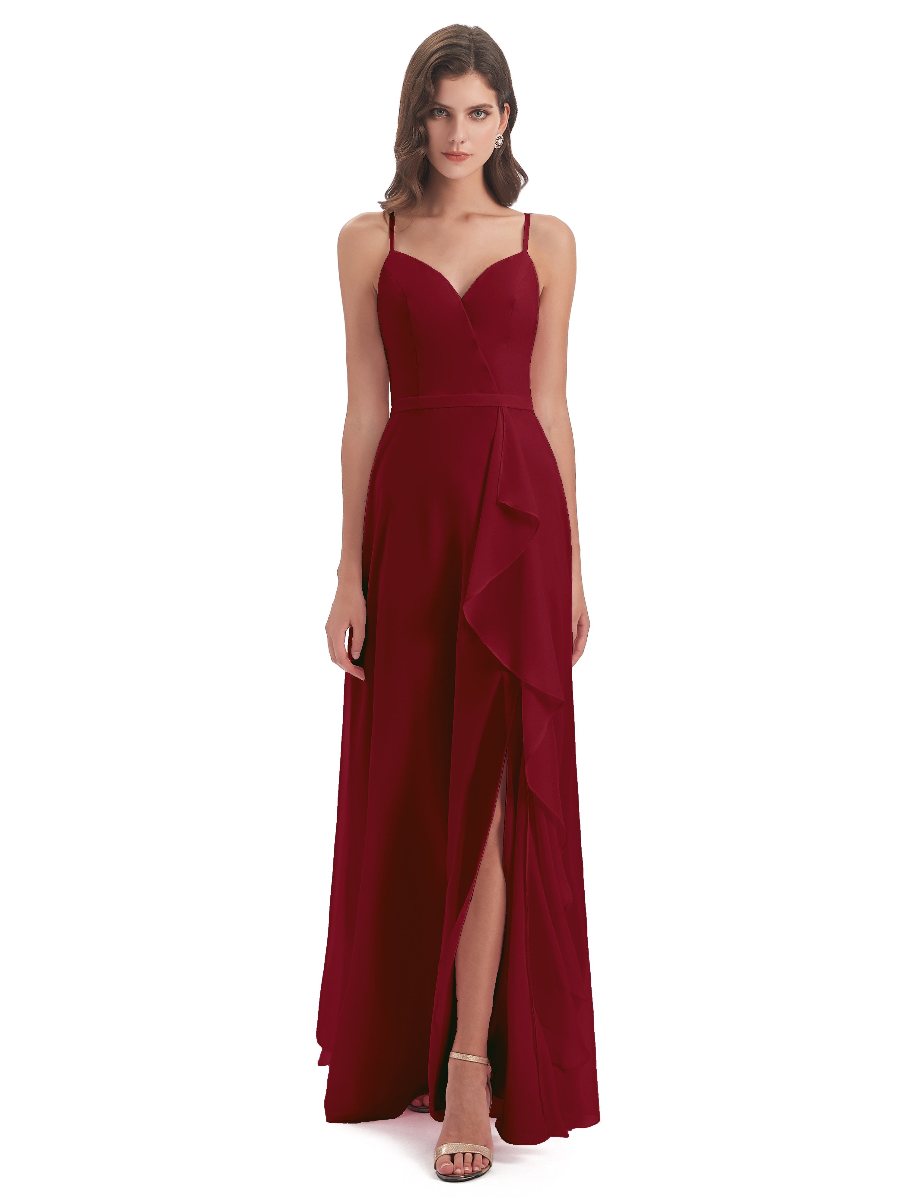 Delilah Chiffon Spaghetti Straps Long Elegant Bridesmaid Dresses 3156