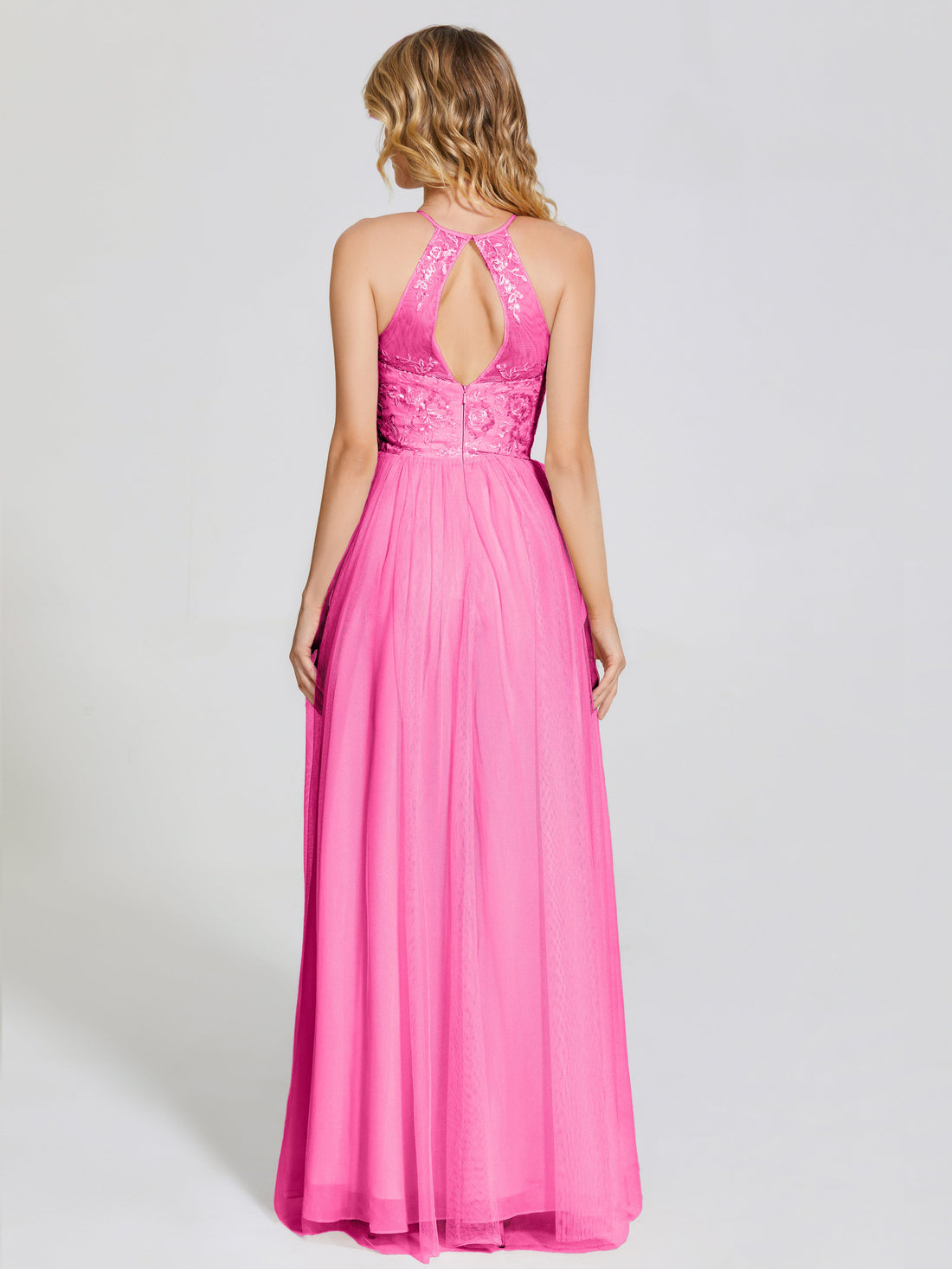 Halter Full Length Tulle Bridesmaid Dress Chocolate