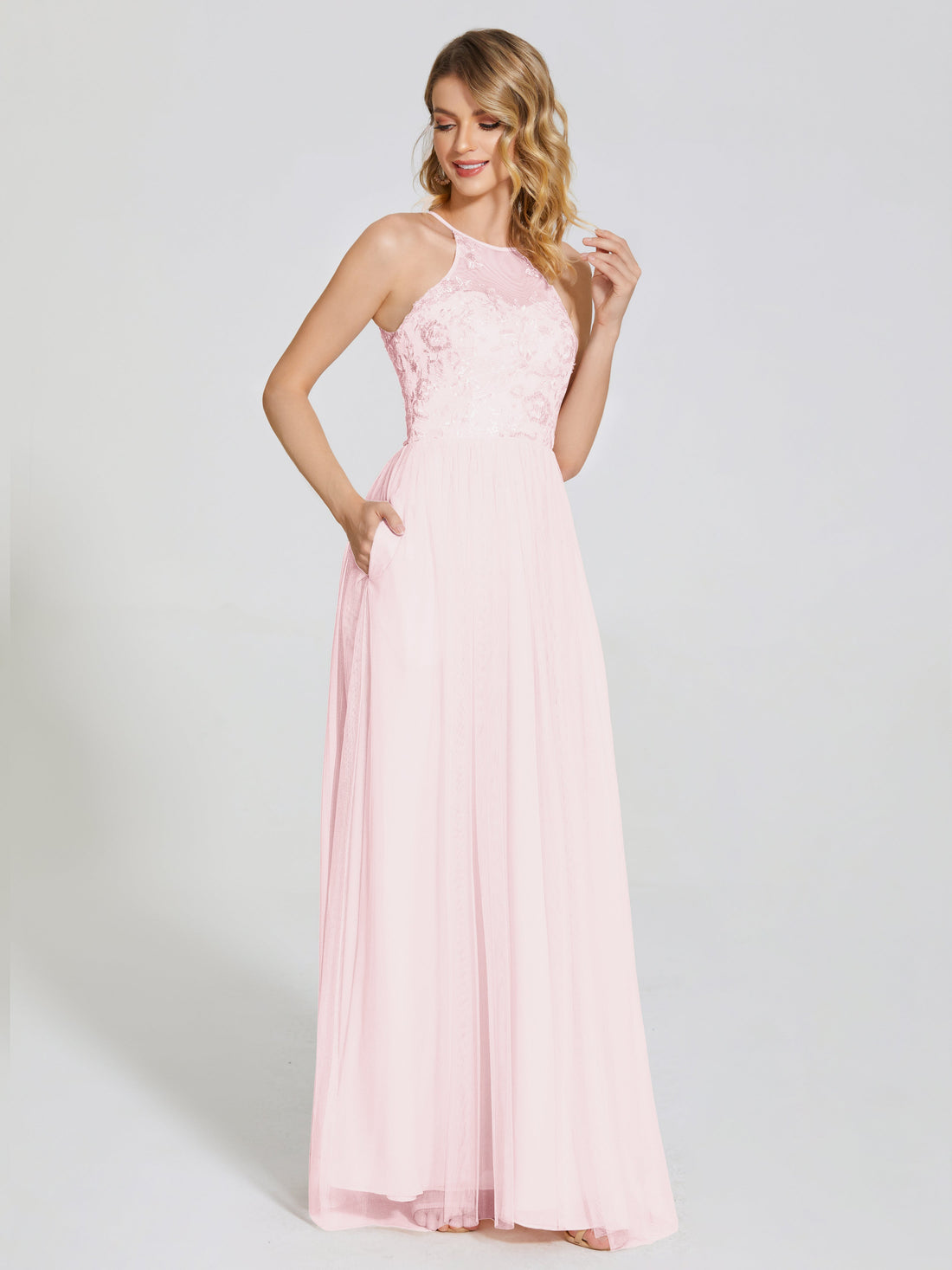 Destiny Halter Embroidered Tulle Bridesmaid Dresses