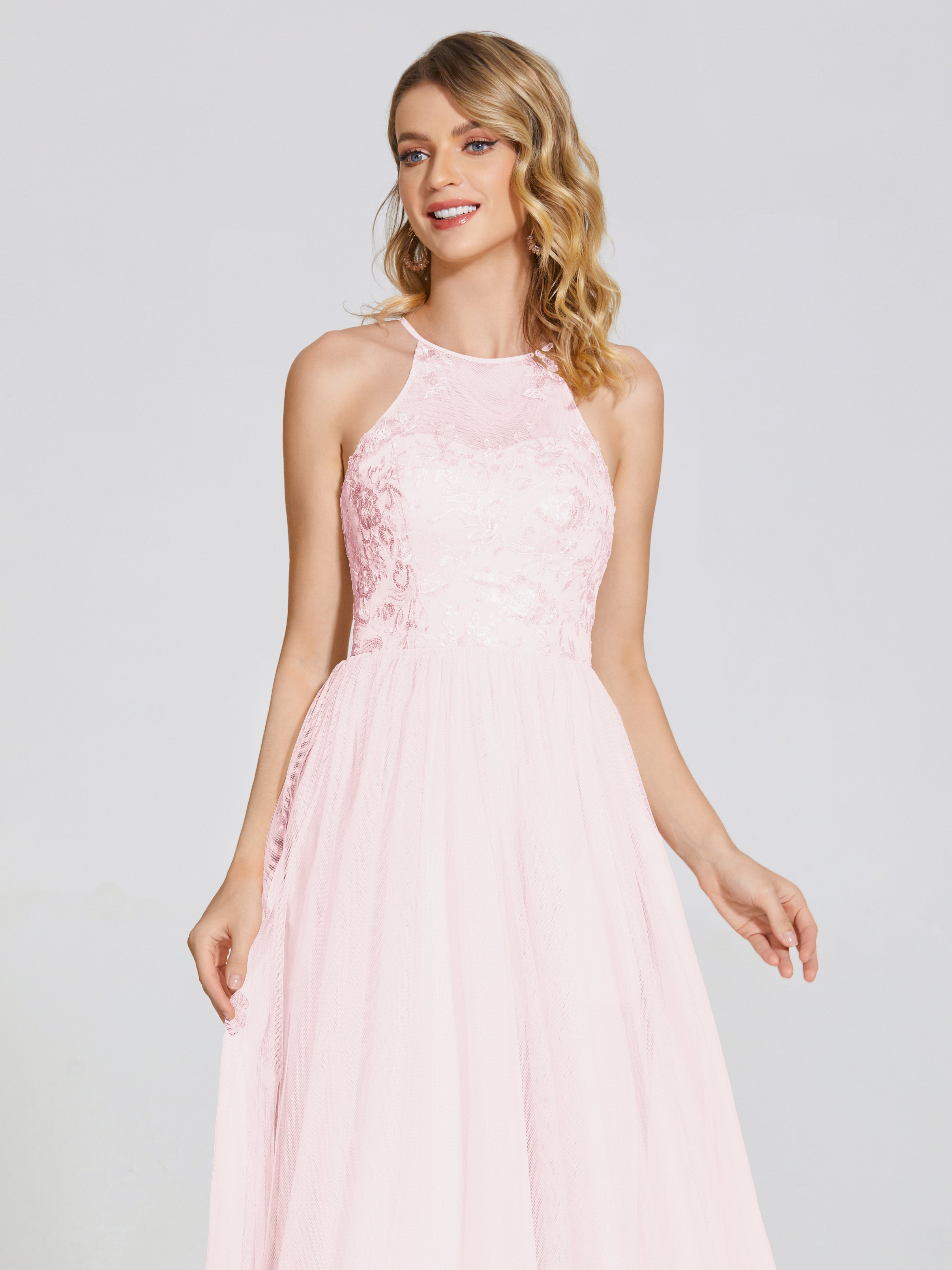 Destiny Halter Embroidered Tulle Bridesmaid Dresses