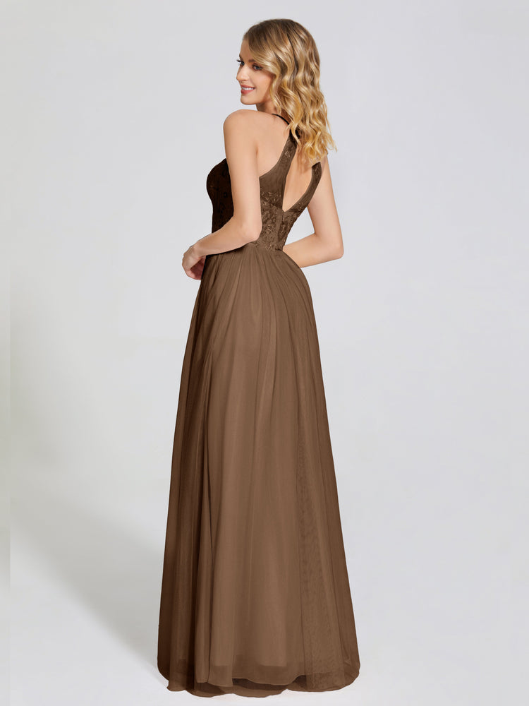 Halter Full Length Tulle Bridesmaid Dress Sunset