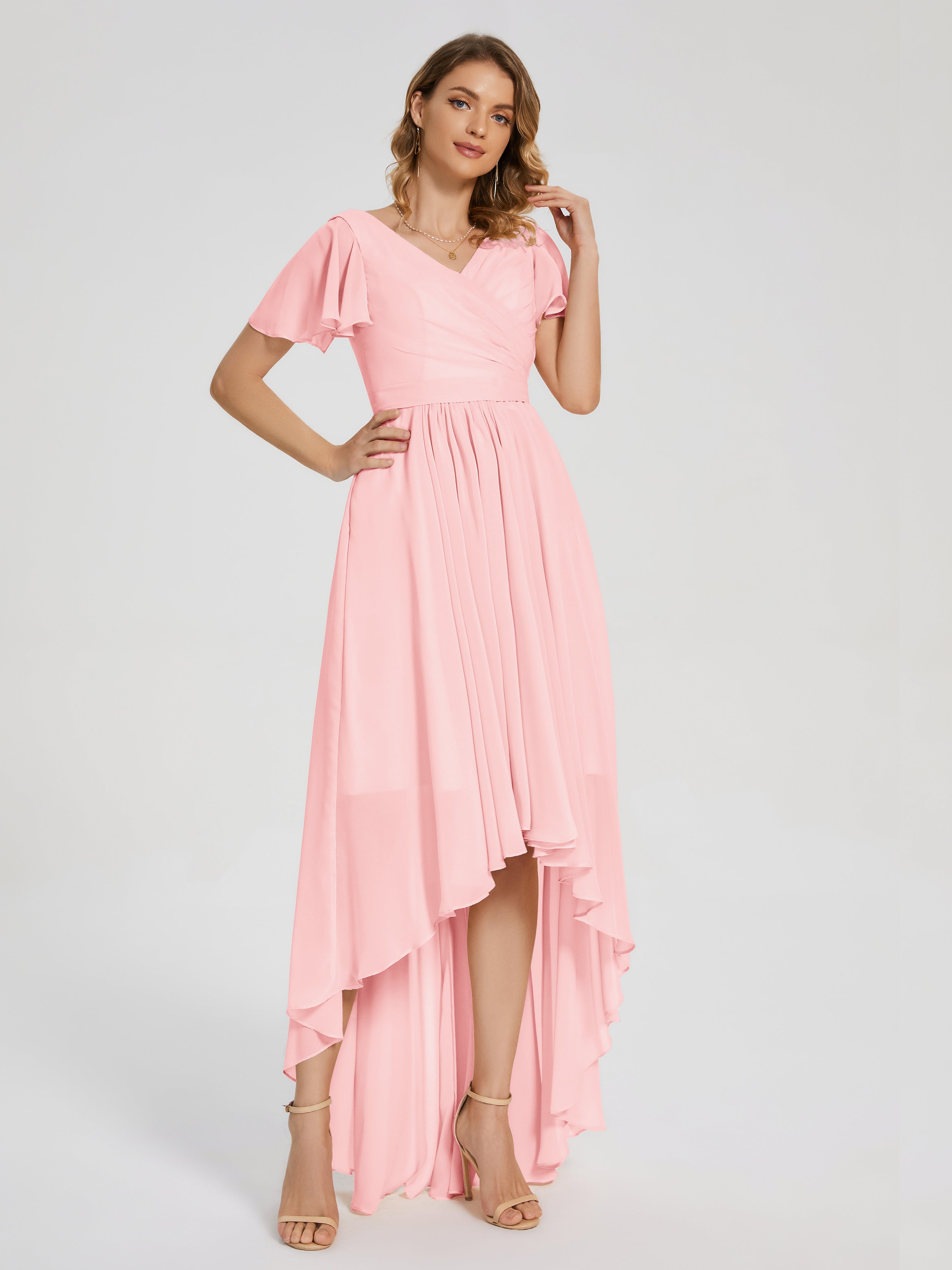 Flowy blush fashion maxi dress